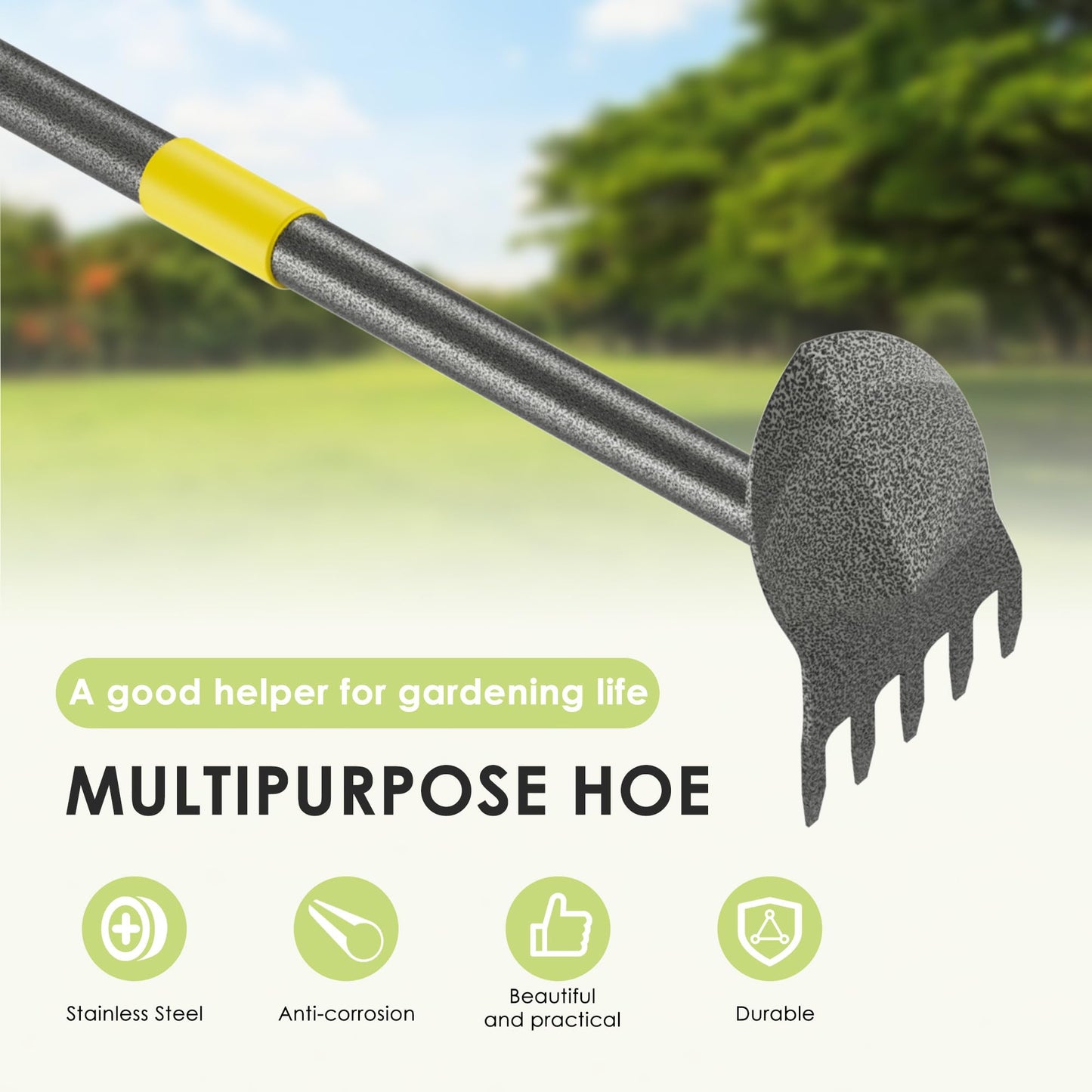 Luvenia Garden Hoe, 2-in-1 Weed Puller Tool with Adjustable Length 31In-46In, Carbon Steel Heavy Duty Weeding Tool for Gardening, Cultivating, and Weed Pulling, Sharp Blade