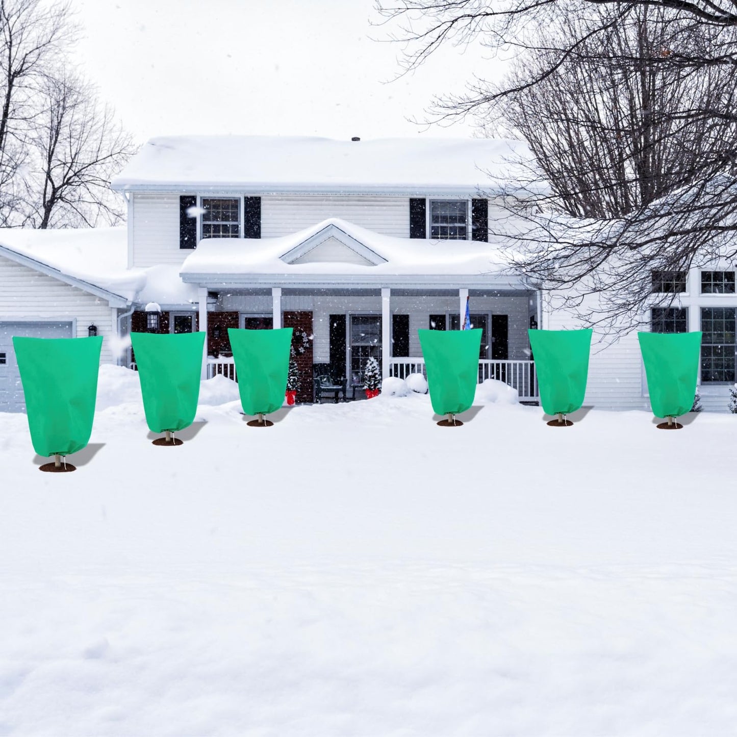 8 Pack Plant Covers Freeze Protection, 31.5"x47.2" Frost Blankets with Zipper Drawstring, Winter Cold Weather Plant Protection Jacket for Outdoor Plants Potted Shrubs Trees from Freeze Animals, Green