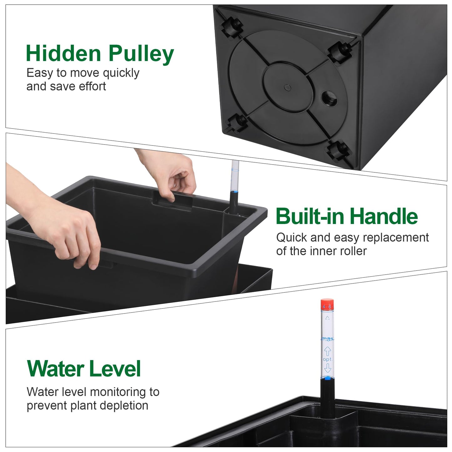 Garvee 30" Tall Planters Set of 2, Outdoor＆Indoor Black Planter Pots, High Front Porch Planter Pots with Drainage Holes＆Water Level Monitor＆Inner Bucket,Black