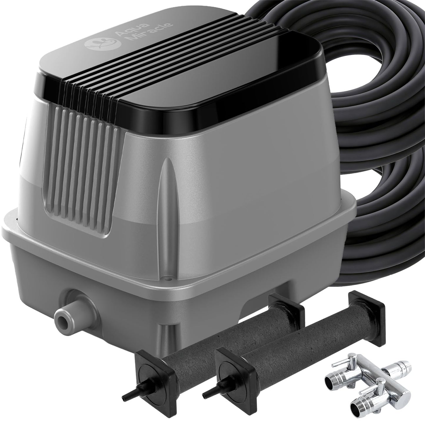 AquaMiracle Koi Pond Aerator Pond Air Pump for Outdoor Ponds 5000-10000 Gallons, All-in-One Aeration Kit with Self-Sinking Airline Flow Control Rubber Air Diffuser