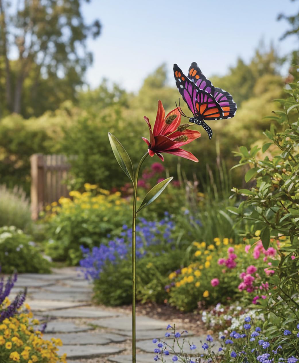 Regal Art & Gift Butterfly Flower Metal Garden Stake - Decorative Handcrafted Outdoor Metal Sculpture for Lawn, Patio & Garden Décor - Pink