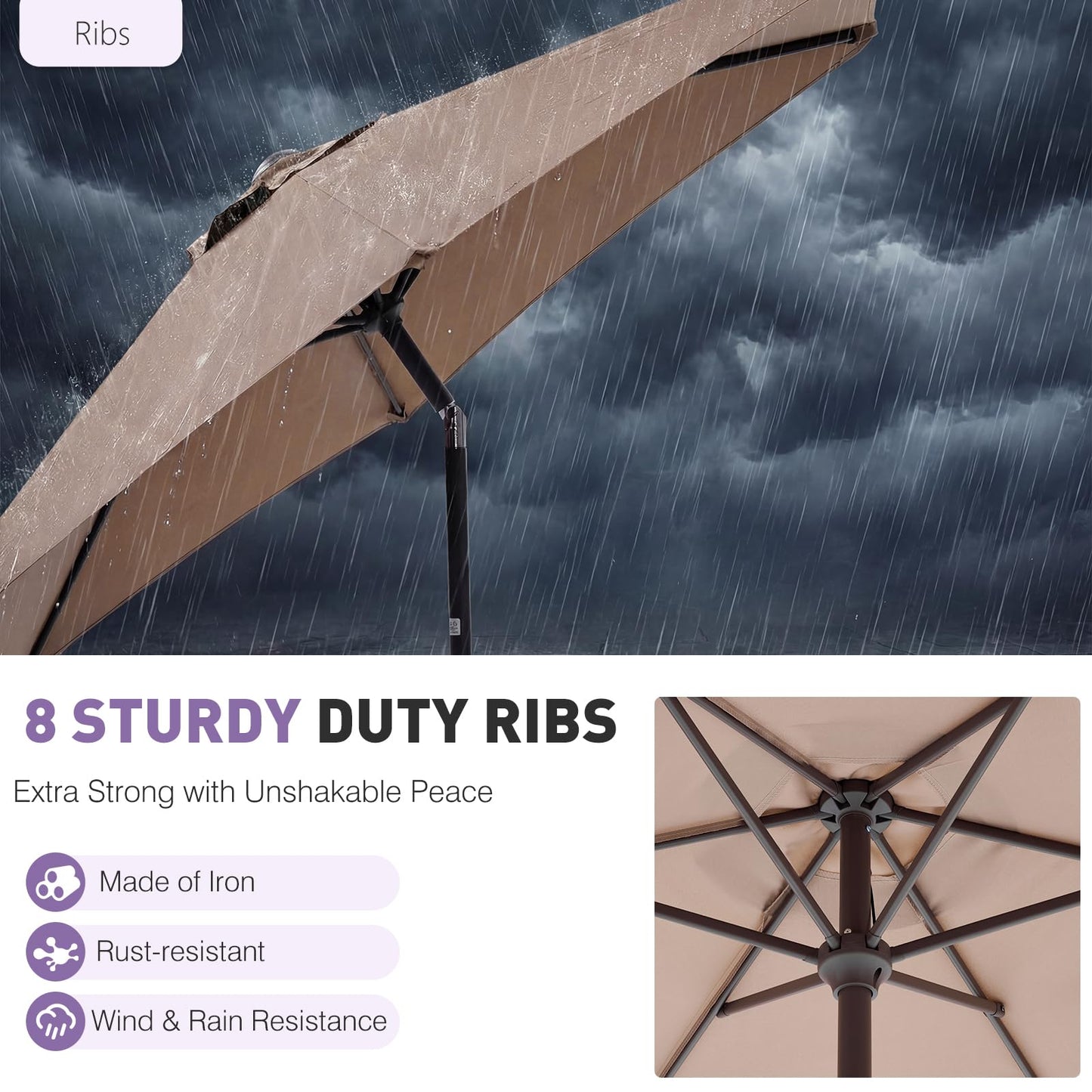NEWBULIG 7.5FT Patio Umbrella, Outdoor Table Umbrellas with Push Button Tilt and Crank, 6 Sturdy Ribs, Waterproof, UV Protection and Fade Resistant, for Pool, Garden, Market, Backyard