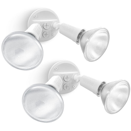 LUTEC 2 Pack Adjustable Twin Par Holder Outdoor Flood Lights, Switch Controlled Security Lights, Floodlights Fixture, Waterproof Exterior Max 300 Watt Par38 Flood Light for Garage, Yard, Porch-White