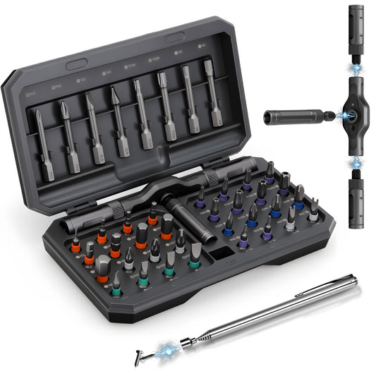 KLUCZ Magnetic Screwdriver Set, 42 in 1 T Handle Ratchet Screwdriver with S2 Steel Multi Bits, Portable Compact Repair Tool Kit with a Magnetic Pickup Tool for DIY, Furniture, Home Daily Repair (Grey)