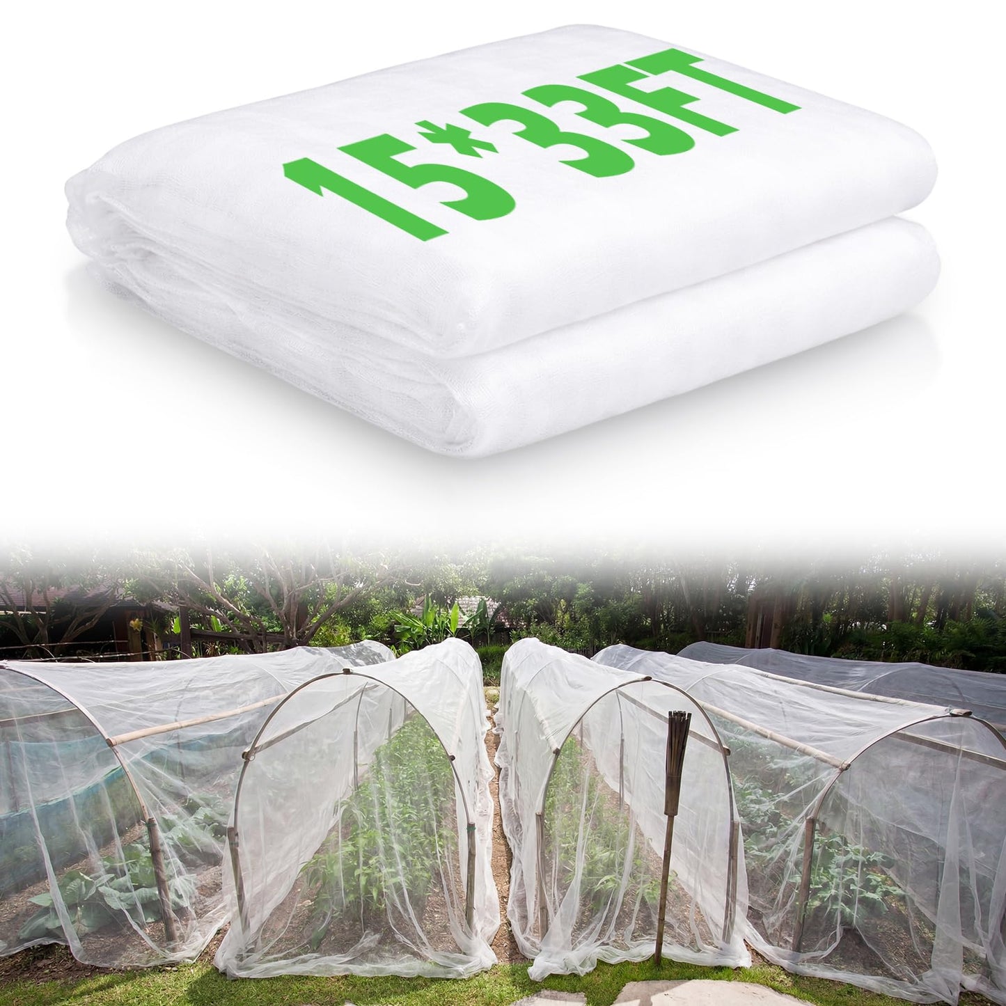 Yoojahow Garden Insect Netting for Raised Beds Extra Large Fruits Tree Netting Pest Barrier White Ultra Fine Mesh Row Bed Covers Net for Vegetable Fruit Protection from Insect Bird Animals(15X 33 ft)