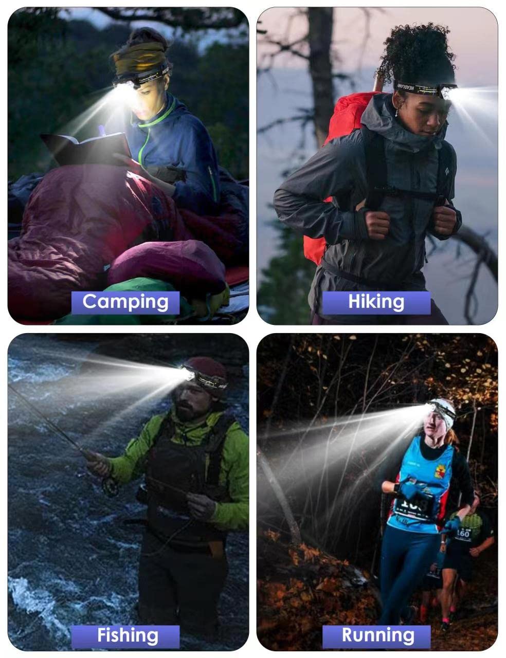 Eirnvop 2000 Lumen 9 LED Headlamp 2 Pack, Ultra Bright Head Lamp with 6 Modes, IPX5 Waterproof Head Light, Lightweight Head Flashlight for Running Night-Walking Camping, 6 AAA Batteries Included