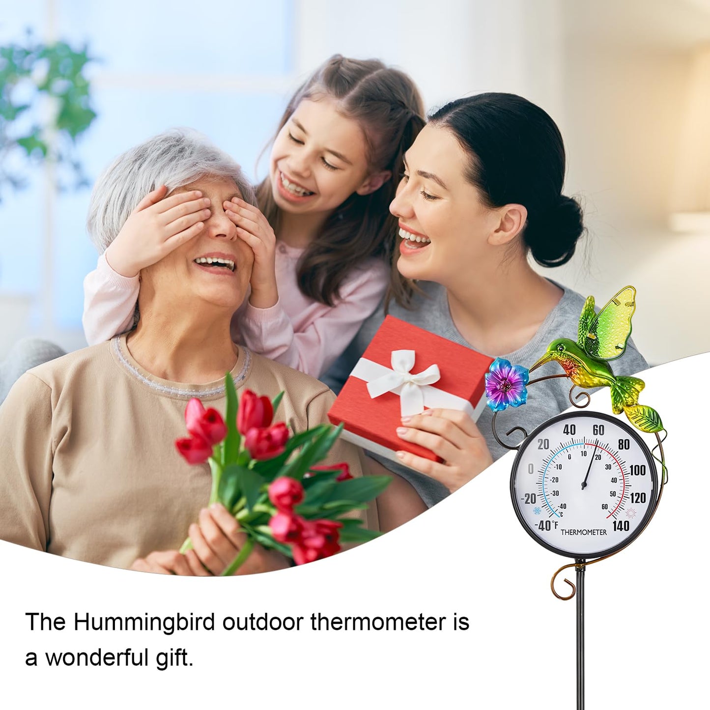 Outdoor Indoor Wall Thermometer with Hummingbird Metal Stake Outside Waterproof Decorative Temperature for Lawn Yard Pathway Patio Decorations