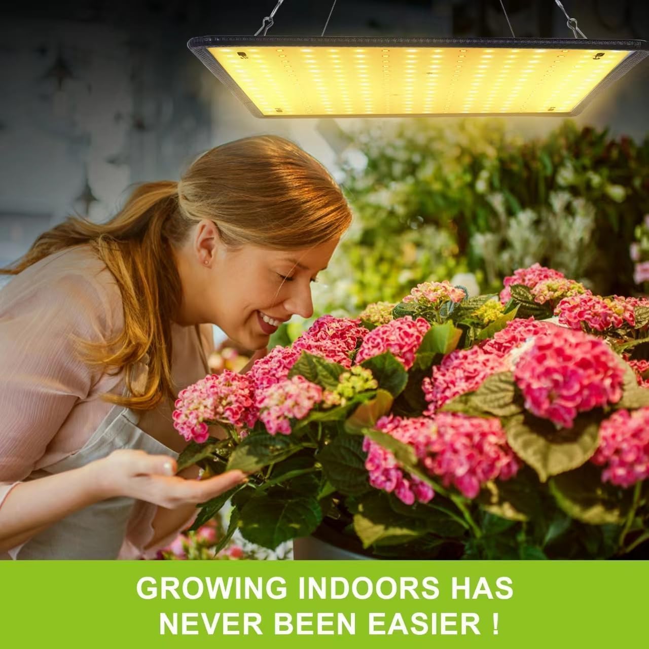Full Spectrum LED Grow Light for Indoor Plants with UV&IR, Sunlight Simulating Plant Hanging Grow Light for Seedlings, Vegetables, Peppers (60W Actual Power)