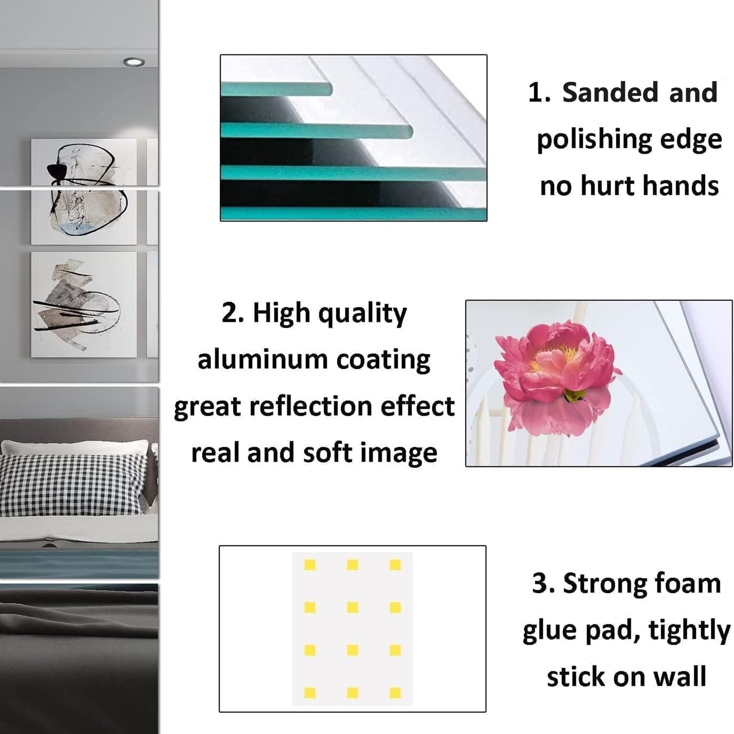 QEEYON 16 x 12'' Glass Wall Mirror Tile Self Adhesive Frameless High Clear Mirror Sheet Wall Decor for Bedroom, Living Room, Bathroom, Home Gym, Hallway, Door etc (1pcs)