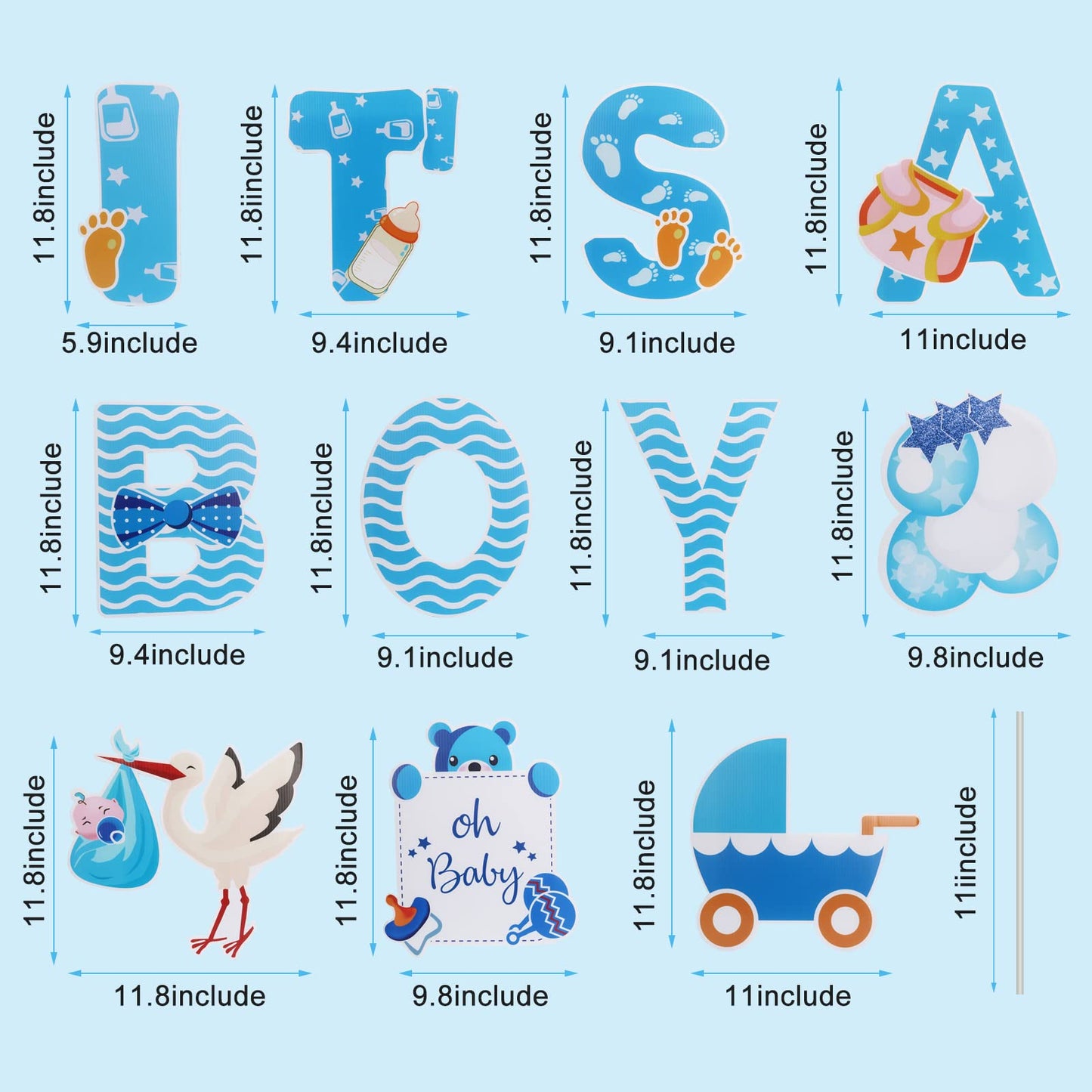 Eyoloty 11 Pcs Large It’s A Boy Yard Signs with Stakes,Blue Baby Shower Gender Reveal Signs Decorations,Welcome Home Baby Sign Waterproof Corrguated Plastic,Not Fade,Outdoor Lawn Garden Party Use