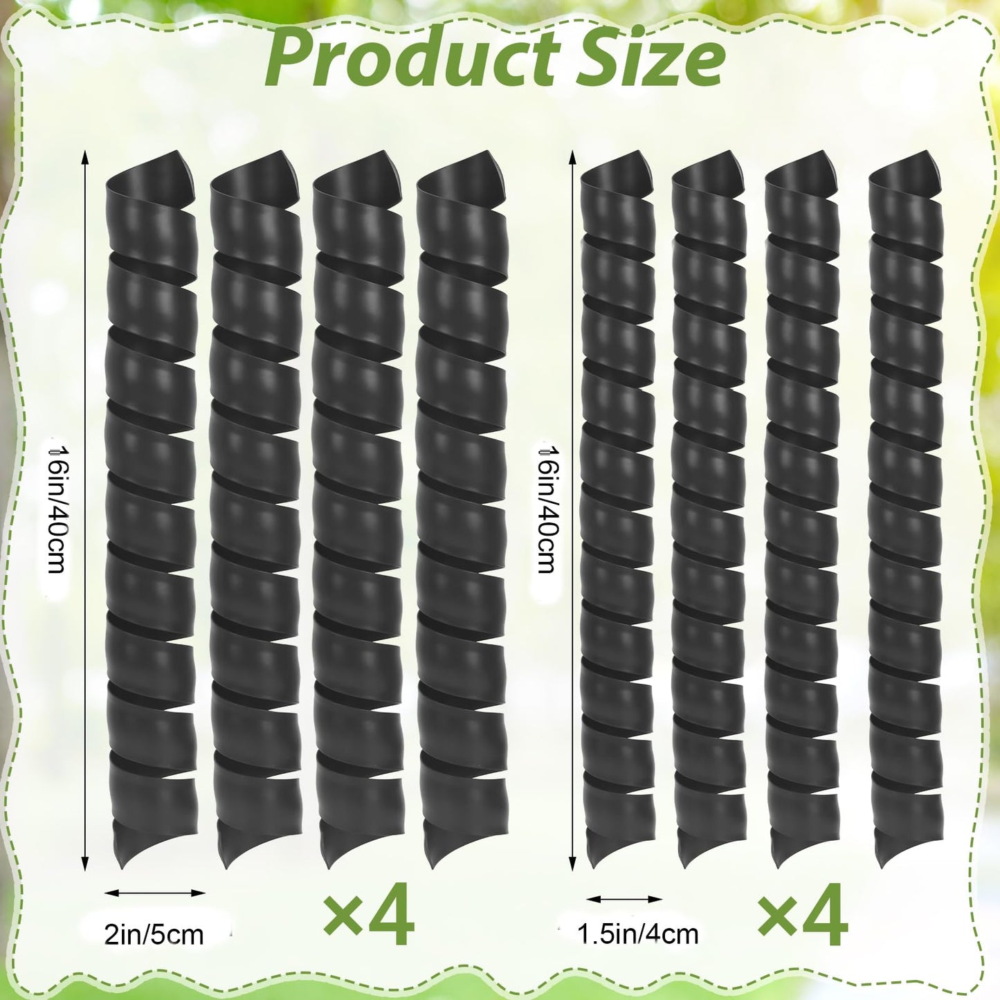 8 Pcs Tree Trunk Protector-2 Size Plastic Spiral Tree Guard Tree Trunk Protector Wrap Tree Bark Protector Tube Tree Wraps to Protect Bark Tree Saplings from Deer Cats Rodents Rabbit Mowers (Black)