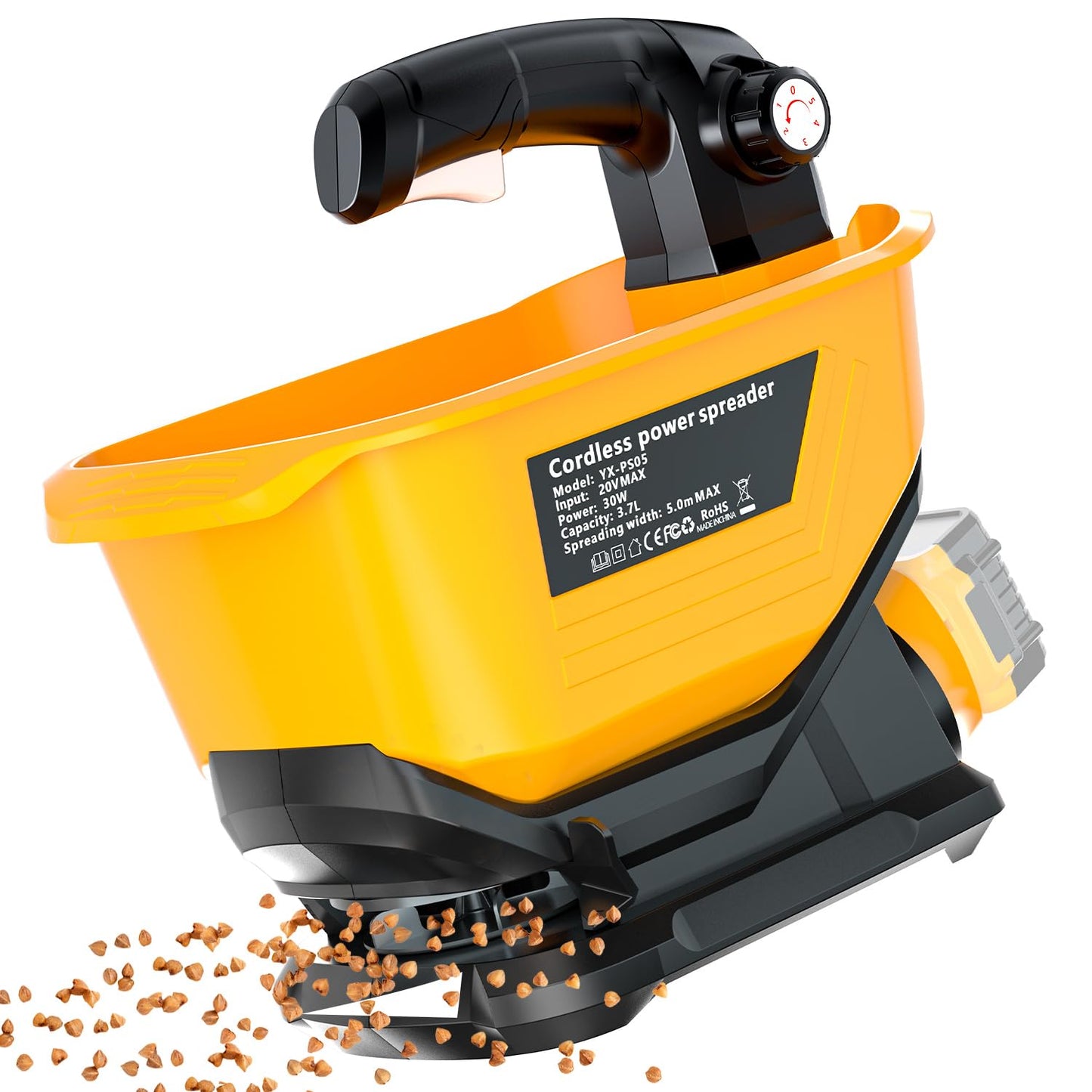 Byutrcfuy Electric Grass Seed Spreader for Dewalt 20V 60V Battery, Handheld Fertilizer Spreader for Lawn, Portable Granule Spreader for Seed, Feed, Weed, and Salt (Tool Only)