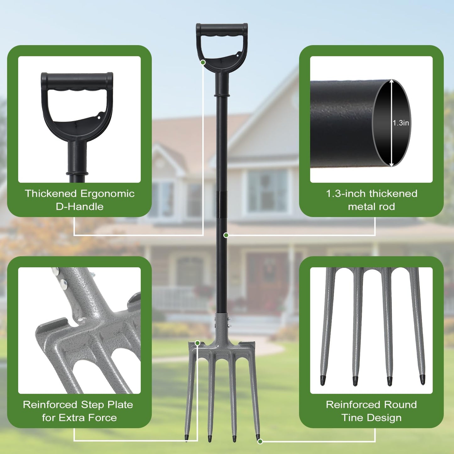 TAILERNRUYE Gardening Pitchfork, 4-Tine Garden Fork 47” Heavy Duty Digging Manure Forks for Mulch Spreading Loosening Hay Potato Digging Composting Transplanting Aeration Farm Garden