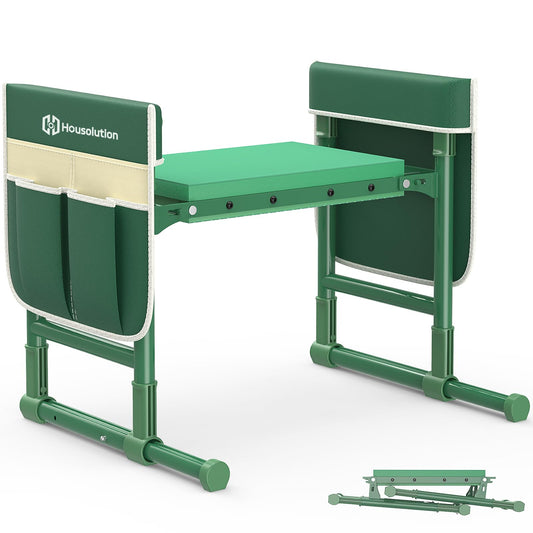 Housolution Garden Kneeler and Seat with Anti-Tipping Extendable Legs, Foldable and Portable Garden Stool with 2 Tool Bags, Thick Soft Kneeling Pad, Gardening Gifts for Women Men Seniors, Deep Green