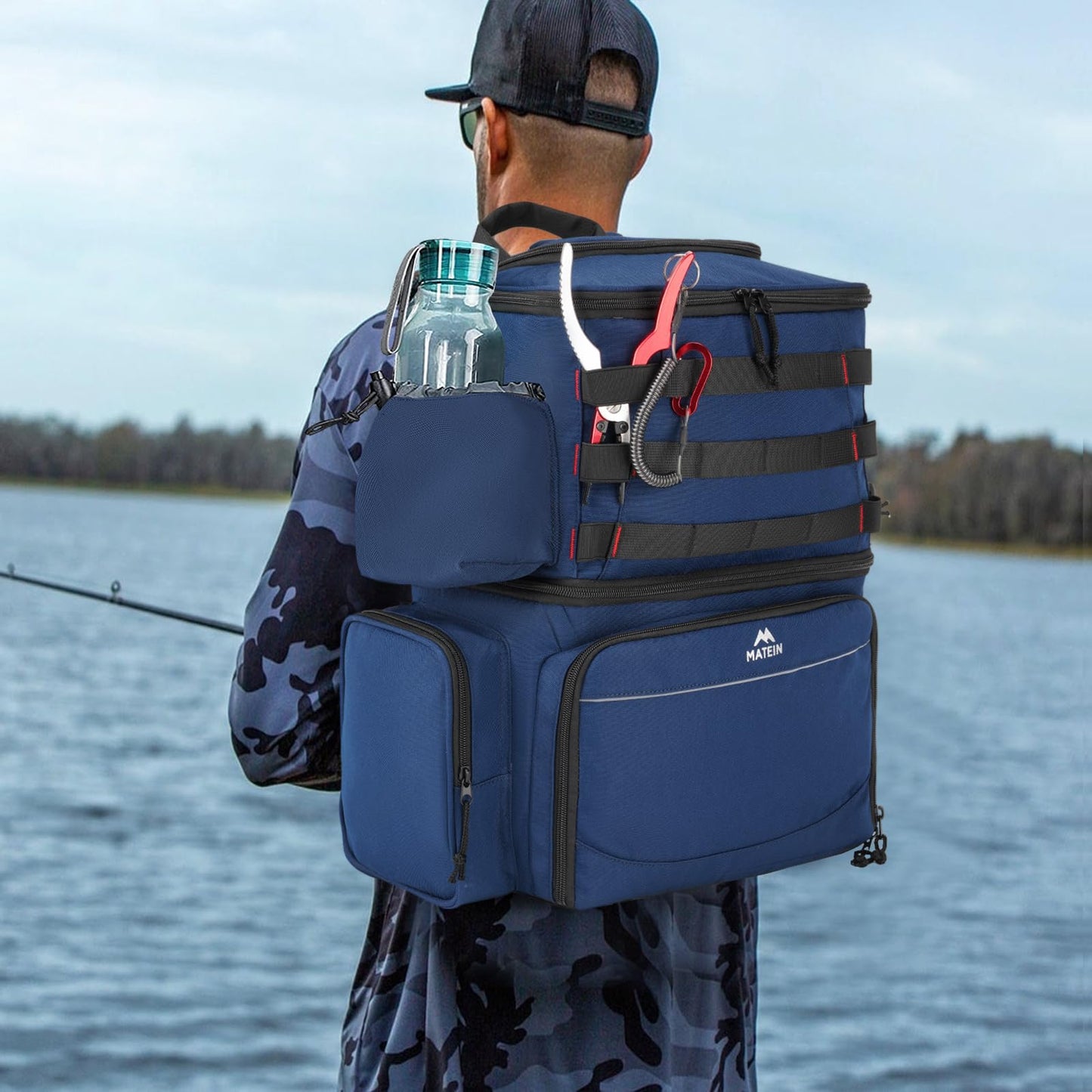 MATEIN Large Fishing Backpack for Boys, Water Resistant Large Fishing Gear Backpack with Rod Holders & Cooler, Tackle Storage Bag for Shore Trips, Gifts for Fishermen