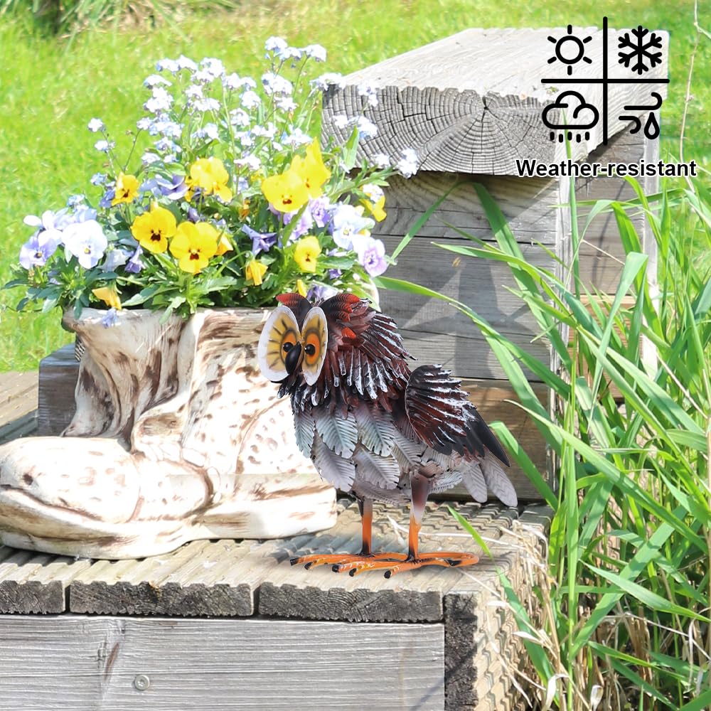 hogardeck Owl Garden Decor Outdoor Statues, 2PCs Large Metal Bird Standing Yard Art, Lawn Sculptures Ornaments for Outside Patio Pond Backyard, Holiday Sympathy Gifts for Grandma Mom