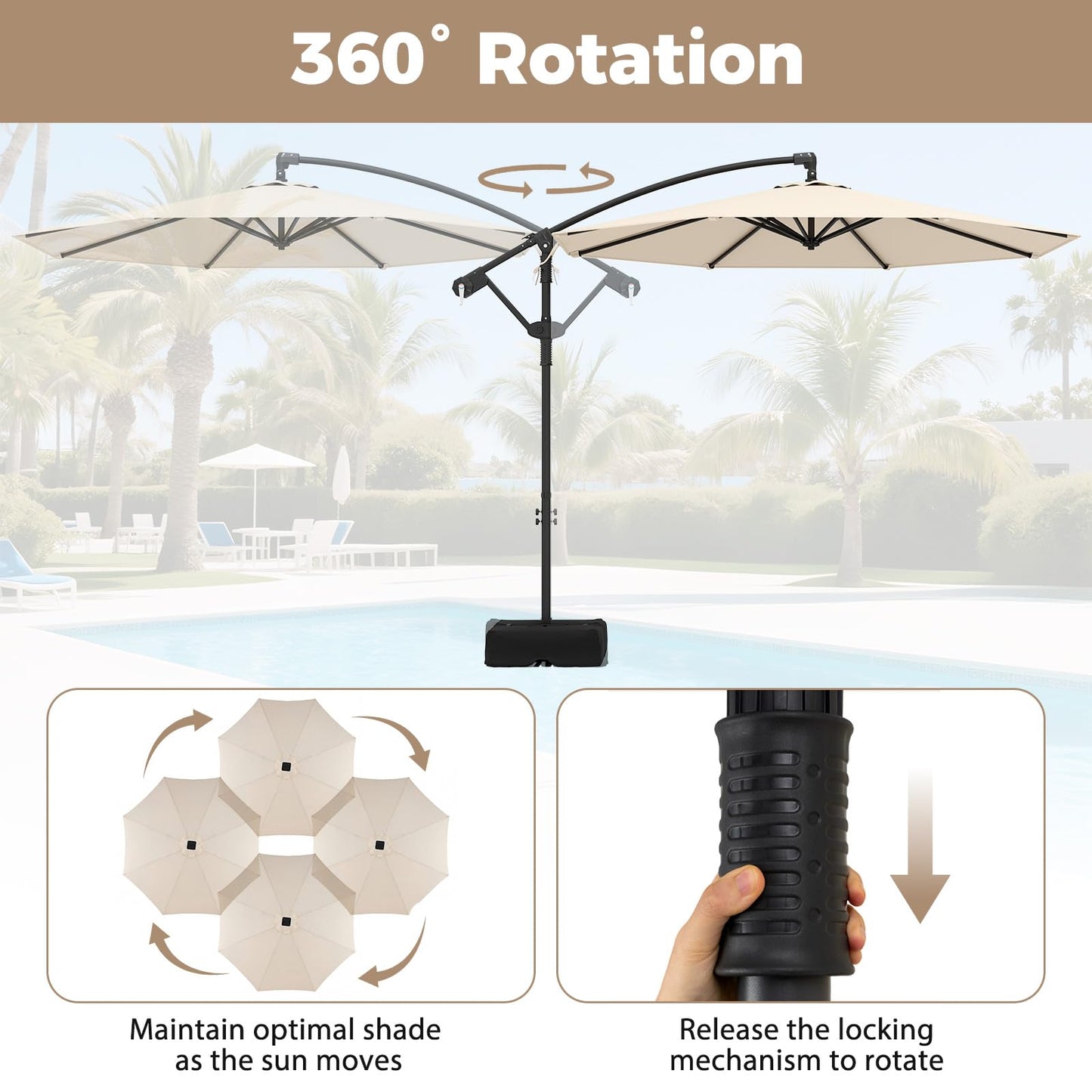 Tangkula 10ft Patio Umbrella with Base Included, Offset Cantilever Outdoor Umbrella with 360 Degree Rotation, Crank Handle, Sun-Protective Canopy for Pool Deck Garden Backyard (Beige)