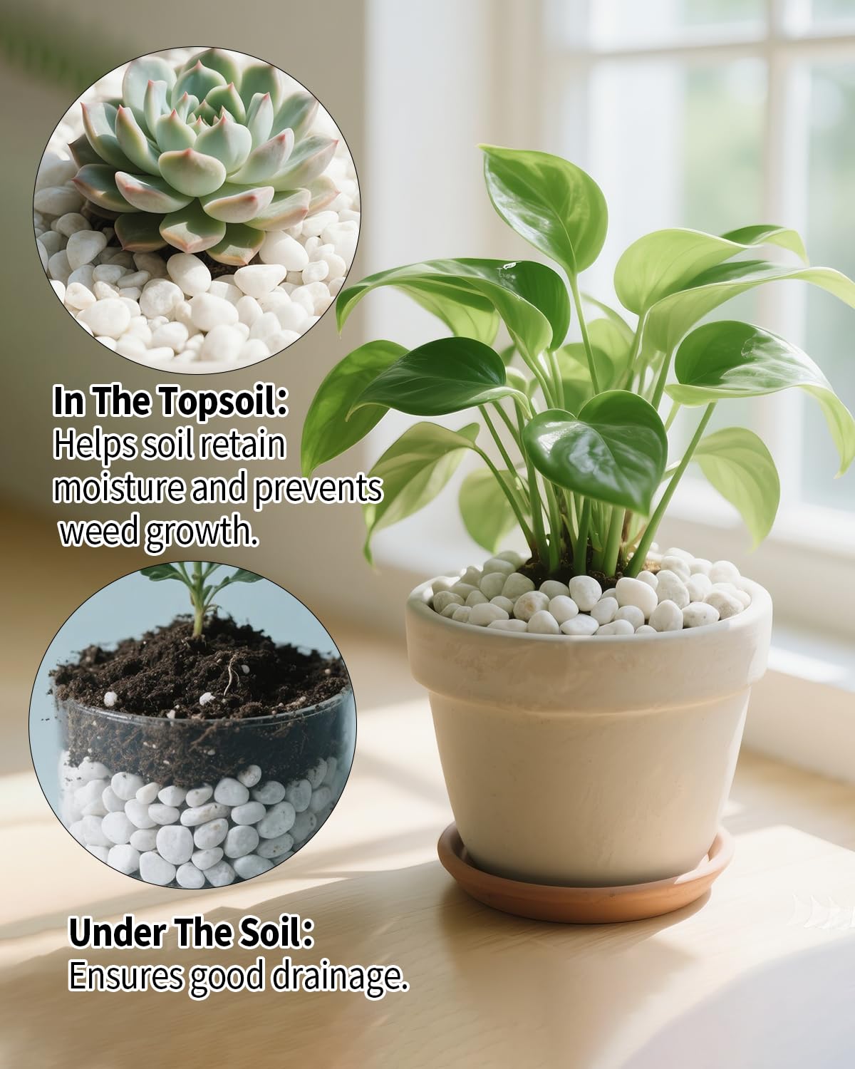 FAHAXIKI 6LB White Succulent & Cactus Gravel Pebbles - 1/4-3/8 Inch Natural Polished River Rocks, Decorative Stones for Plants, Terrariums, Vases, Aquariums & Outdoor Gardening