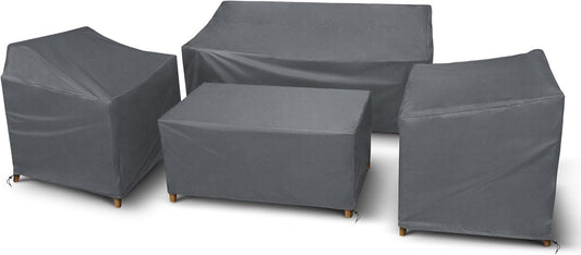 STARTWO Patio Furniture Covers 4 Piece Set, Heavy Duty Waterproof Outdoor Furniture Cover for Rattan Wicker Conversation Set,Grey,Large