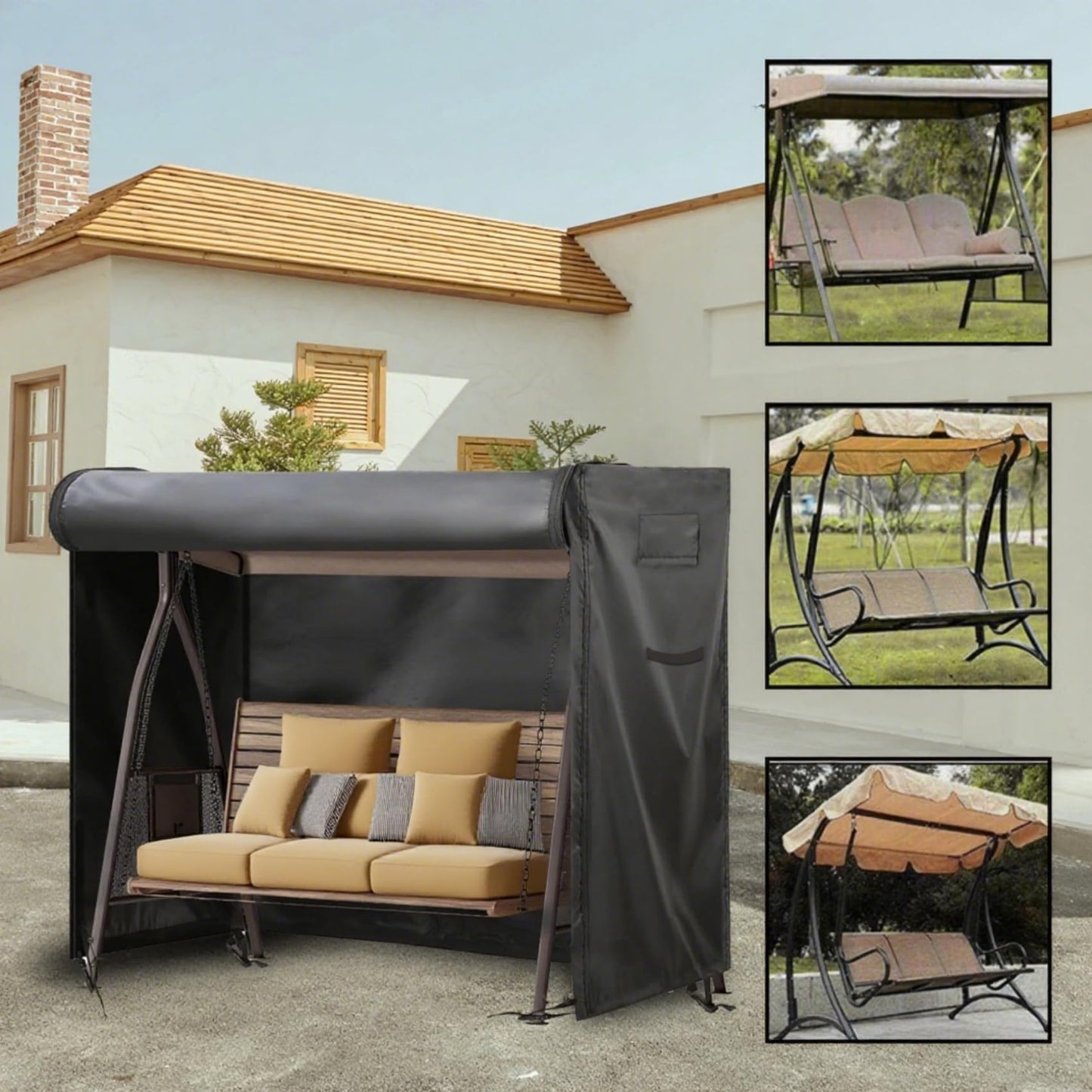 Outdoor Swing Covers 3 Seater Waterproof Patio Hammock Garden Porch Swing Cover Garden Glider Chair Cover UV Resistant Swing Canopy Covers All Weather Protection (87 x 49 x 67inch)