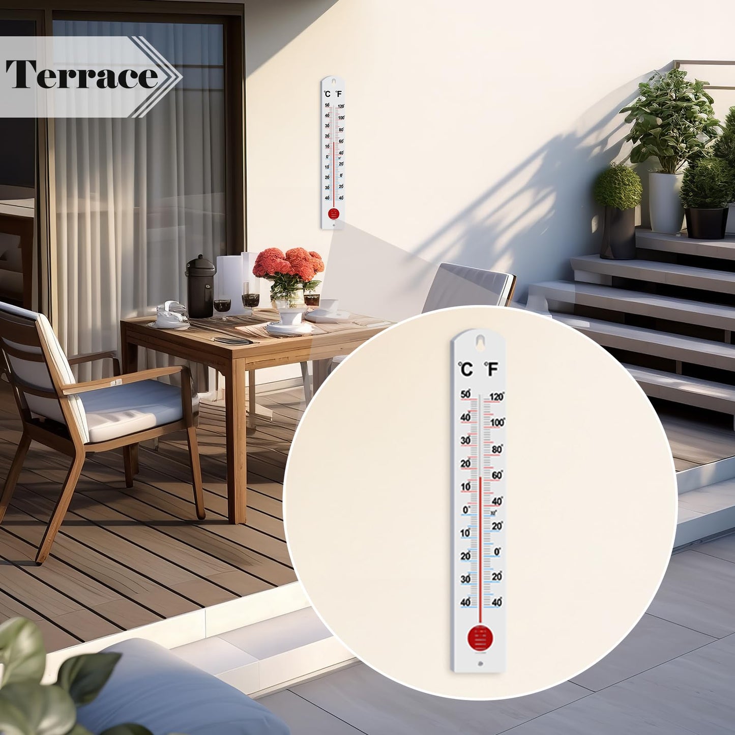 Frienda 3 Pcs Wall Thermometer Indoor Large Outdoor Thermometers for Patio Double Scales Thermometer for Temperature Home Pool Office Warehouse Greenhouse Garden (Fresh, Plastic)
