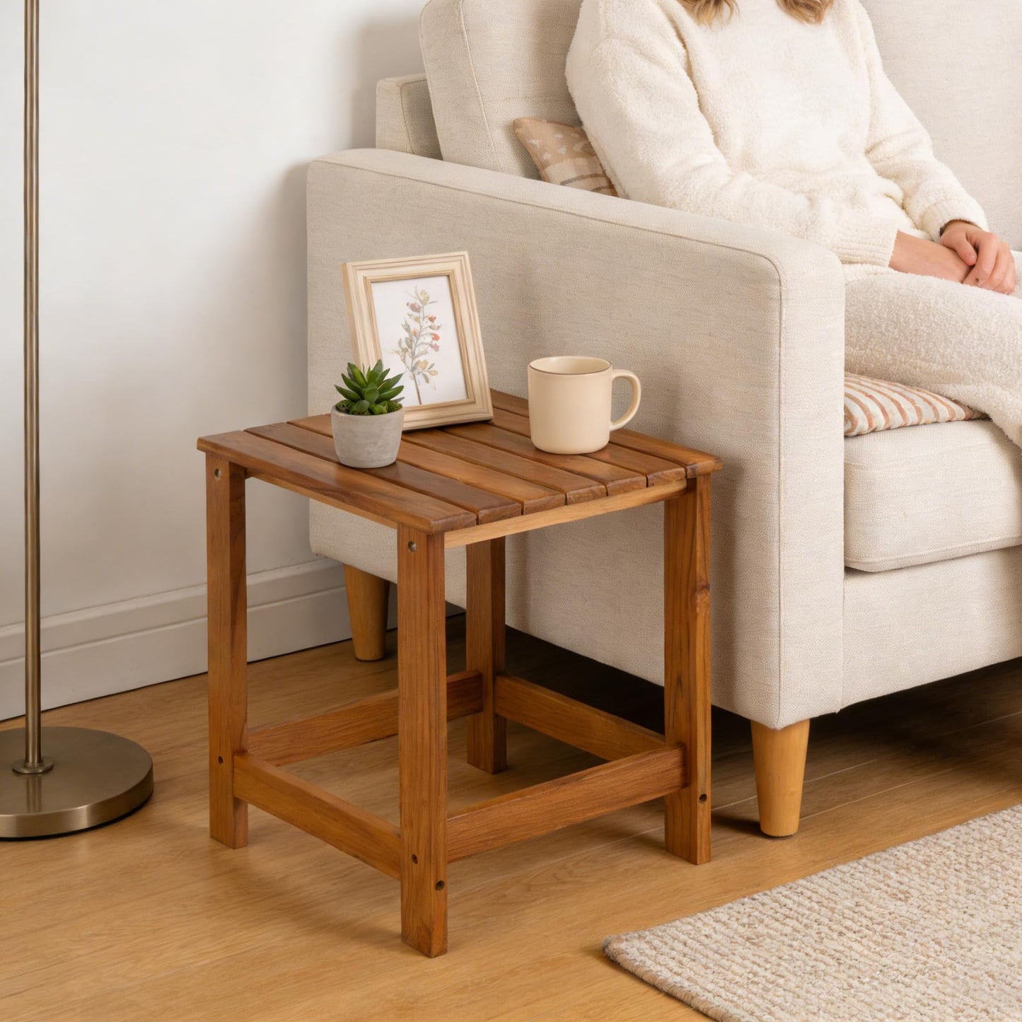 Utoplike Teak Outdoor Side Table for Patio, Pool Coffee Accent Table, Wood End Tables for Garden, Backyard, Bed, Living Room, Couch