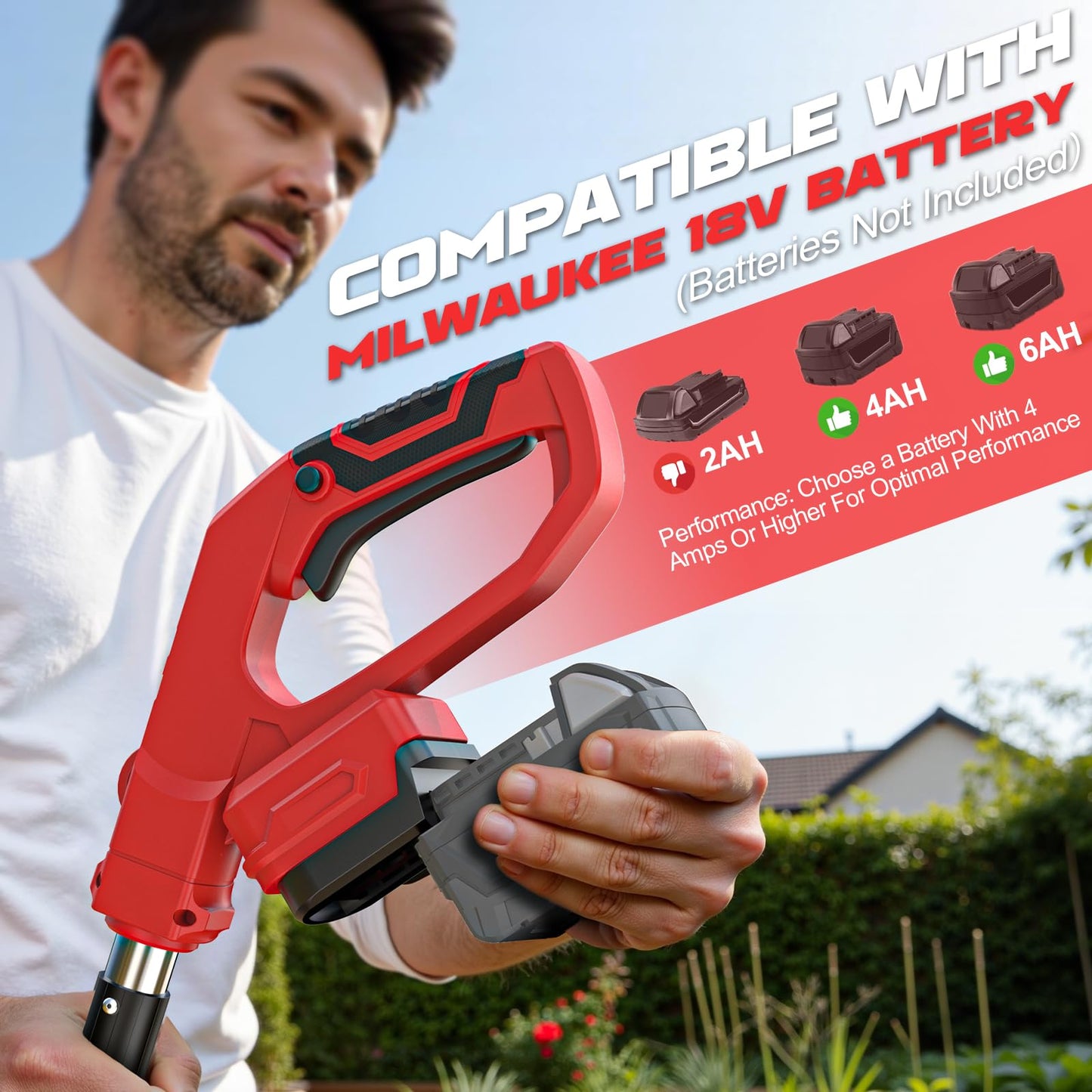 Cordless Tiller Cultivator Compatible with Milwaukee 18V Battery(Tool Only), 450RPM Electric Tiller for Gardening, 9"x6.3" Tilling, 48 Reinforced Steel Tines Rototiller for Lawn/Soil Cultivation