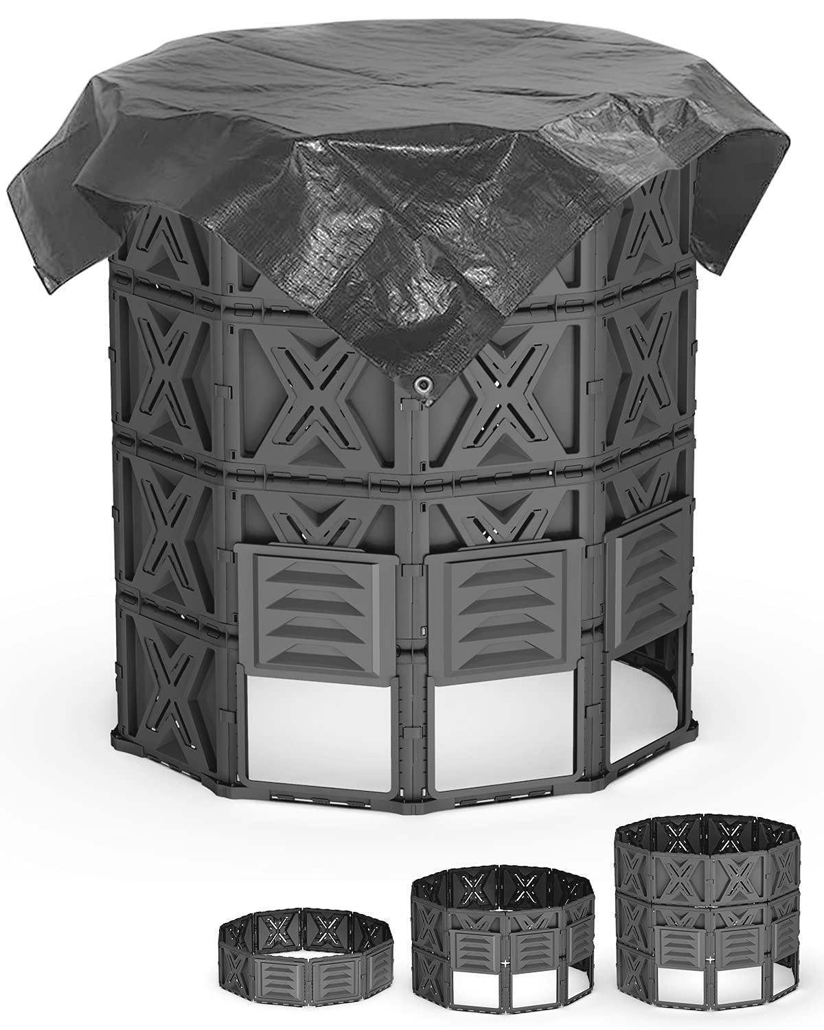 EJWOX 190 Gallon Large Outdoor Compost Bin, 720L Garden Composter with Aeration Vents, BPA-Free PP Panels, Modular Structure with Bottom Access Door and Lid