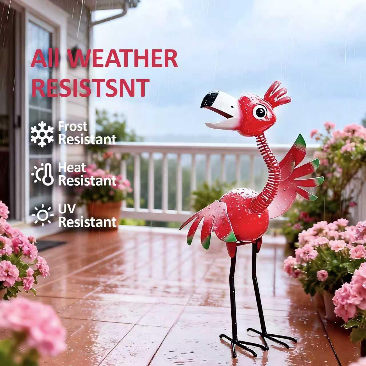 Natelf Metal Flamingo Garden Statue, Whimsical Pink Bird Flamingo Sculpture Decor Yard Art for Outdoor Yard Porch Patio Backyard Porch Decorations 21.46''
