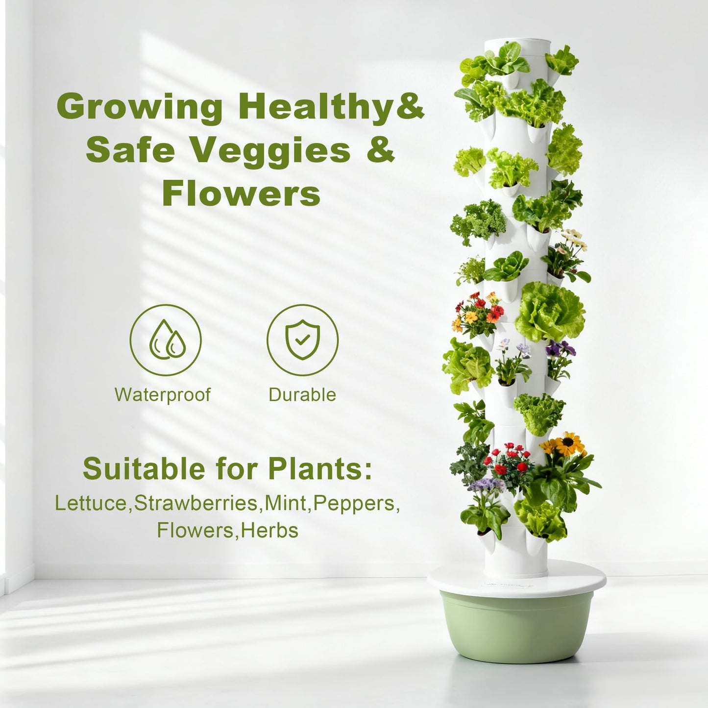 40 Pods Vertical Hydroponic Growing System, Smart Automated Herb Garden Tower with Timer, Indoor Outdoor Hydroponic System for Vegetables, Herbs & Fruits