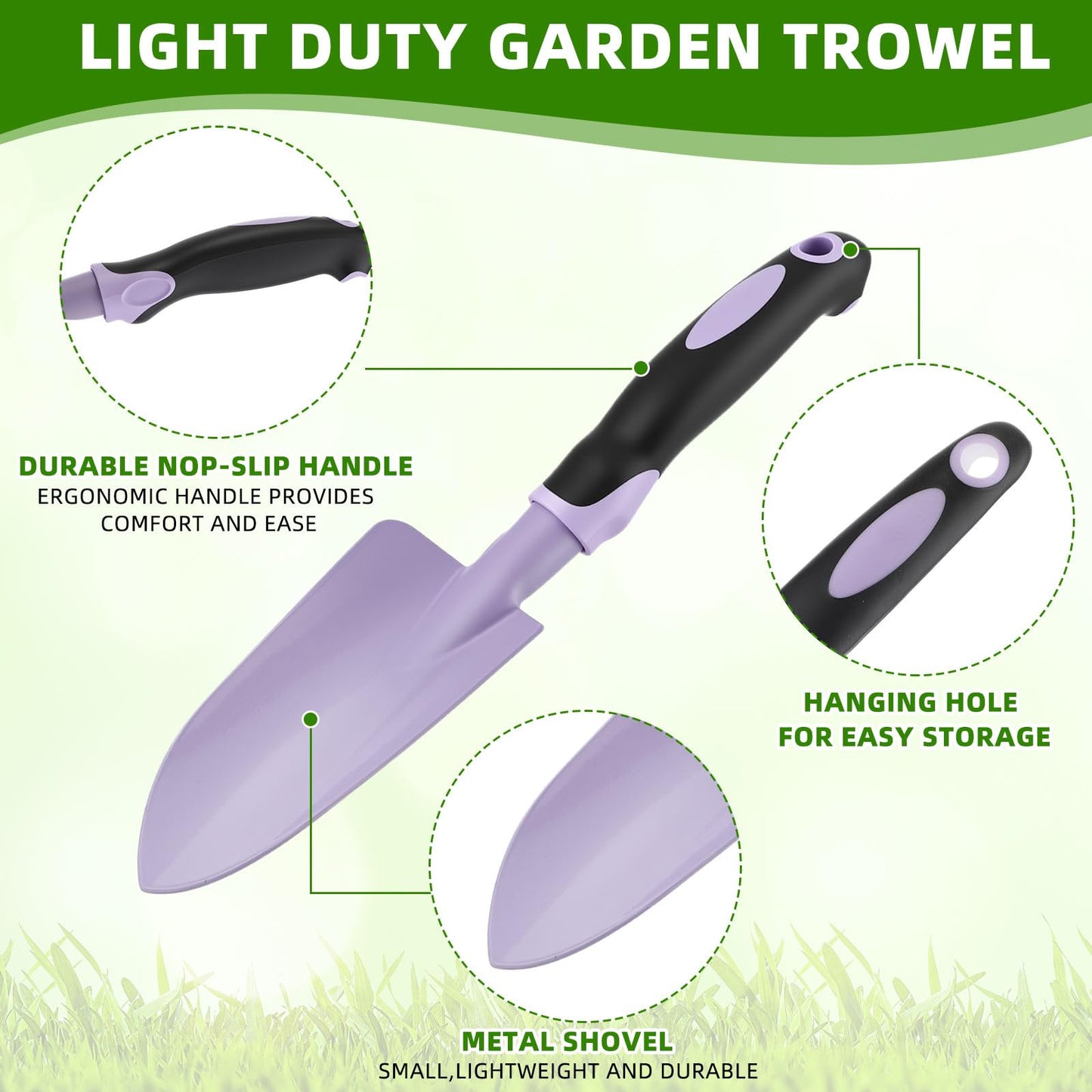 Yaocom 12 Pcs Garden Shovel Aluminum Alloy Heavy Duty Trowel Small Digging Shovels Metal Hand Trowel Spade with Soft Handle for Garden Lawn Yard Planting Tool (Wide Shovel,Fuchsia,Purple,Blue,Pink)