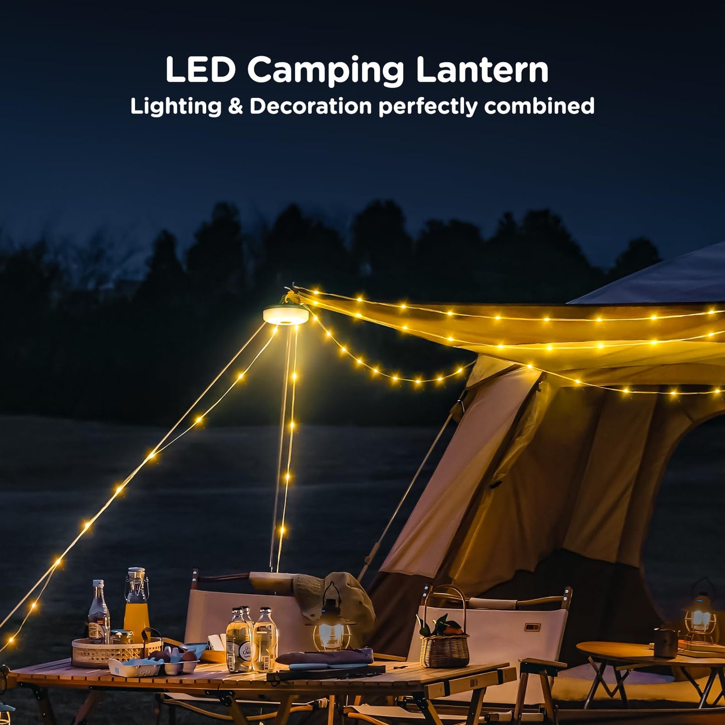 OGERY Camping String Lights, 4 in 1 Quick Storage 32.8FT Rechargeable Tent Lights String with 8 Lighting Modes, Hanging Waterproof Portable LED Lamp for Outdoor Patio Awning Garden Camping Essentials