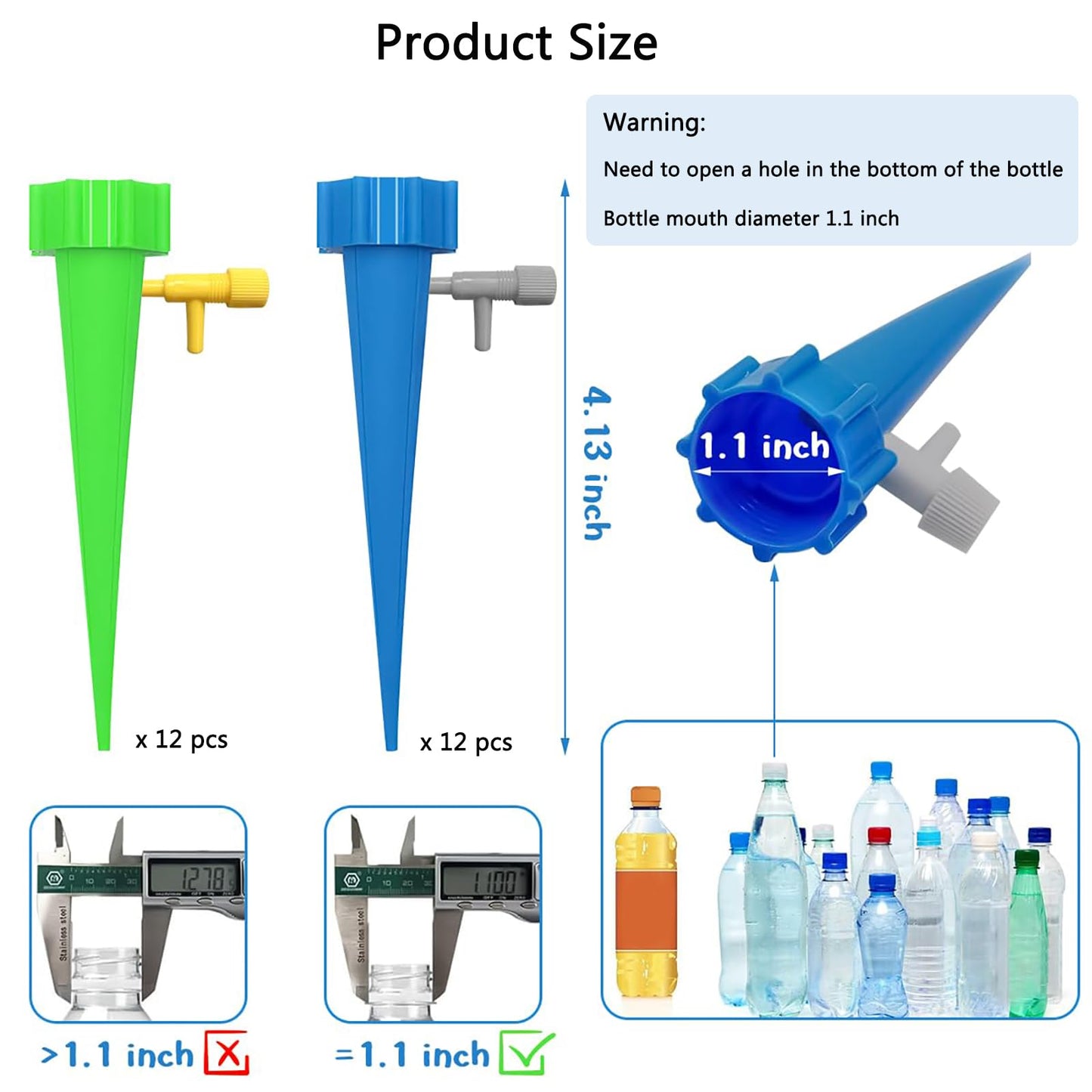 24 Pack Self Watering Spikes for Indoor/Outdoor Plants,Self Watering Planter Insert with Adjustable Drip Valve,Auto Vacation Plant Watering Devices,Plants Water System,Self-Watering Stakes