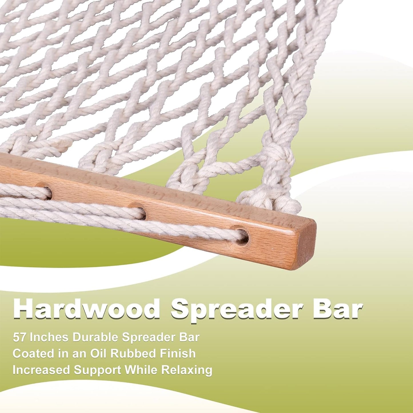 Lazy Daze Hammocks 12FT Double Rope Hammocks, 2 Person Hand Woven Cotton Hammock with Spreader Bar for Outside, Patio, Poolside, FIT 13-15 FT Stand, Max 450 Lbs, Natural, 141 x 57 inches