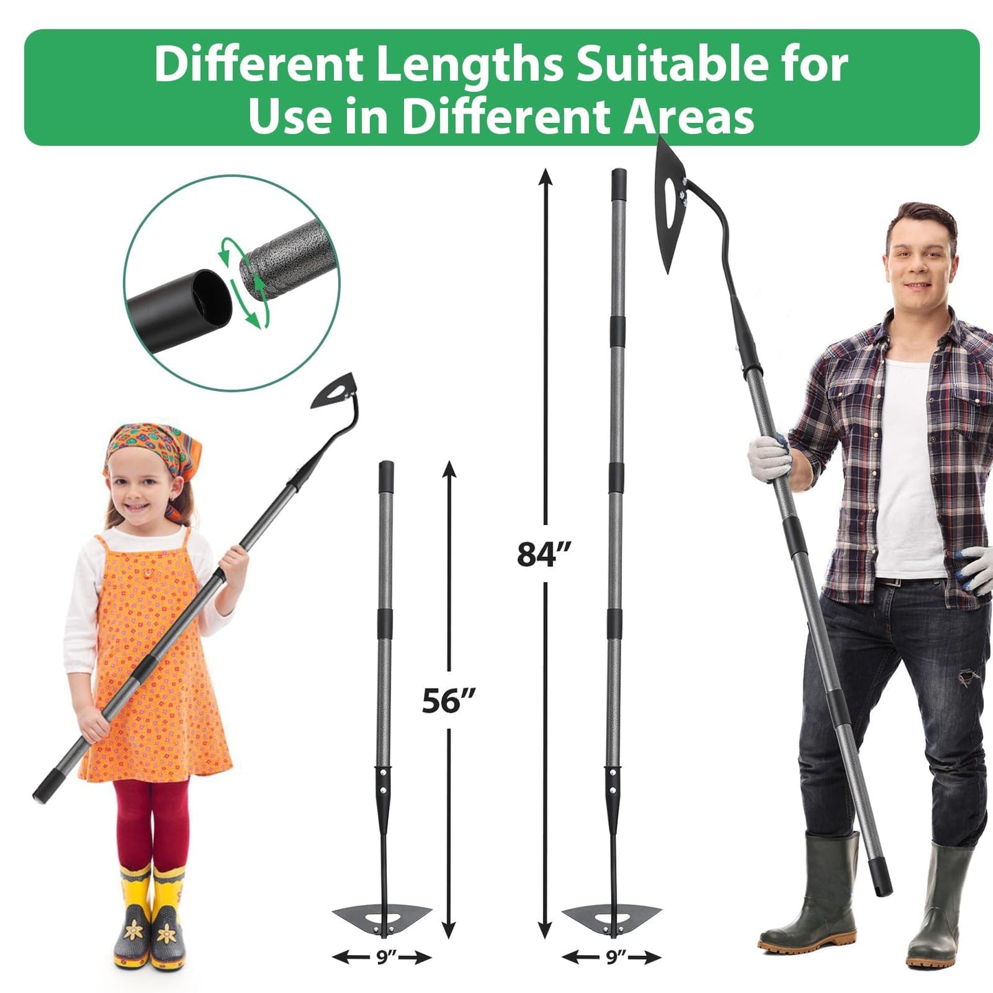 Hollow Hoe Garden Tool Long Handle 56" for Digging, Weeding, Hoeing, Cutting and Loosing Soil, Sickle Garden Hoe Heavy Duty Landscaping Tools