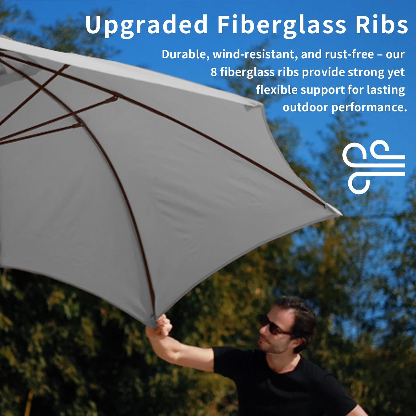 Patio Kingdom 10FT Patio Umbrella Outdoor Market Umbrella with Crank and Tilt, 8 Flexible Fiberglass Ribs, UV-Resistant Waterproof Canopy for Patio, Deck, Garden, Backyard, Light Gray