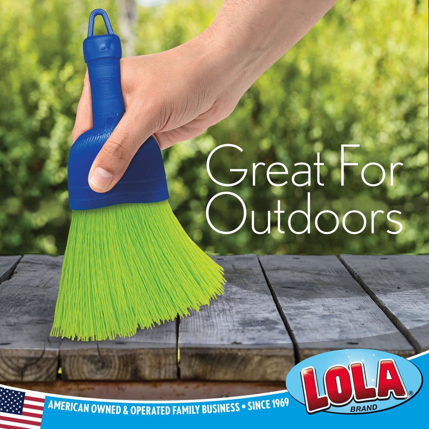 LOLA Whisk Broom, Hand Brush, Durable Bristles, Whisks Away Dirt & Debris, Compact, Hang Hole for Easy Storage, Indoor/Outdoor, 1 Pack