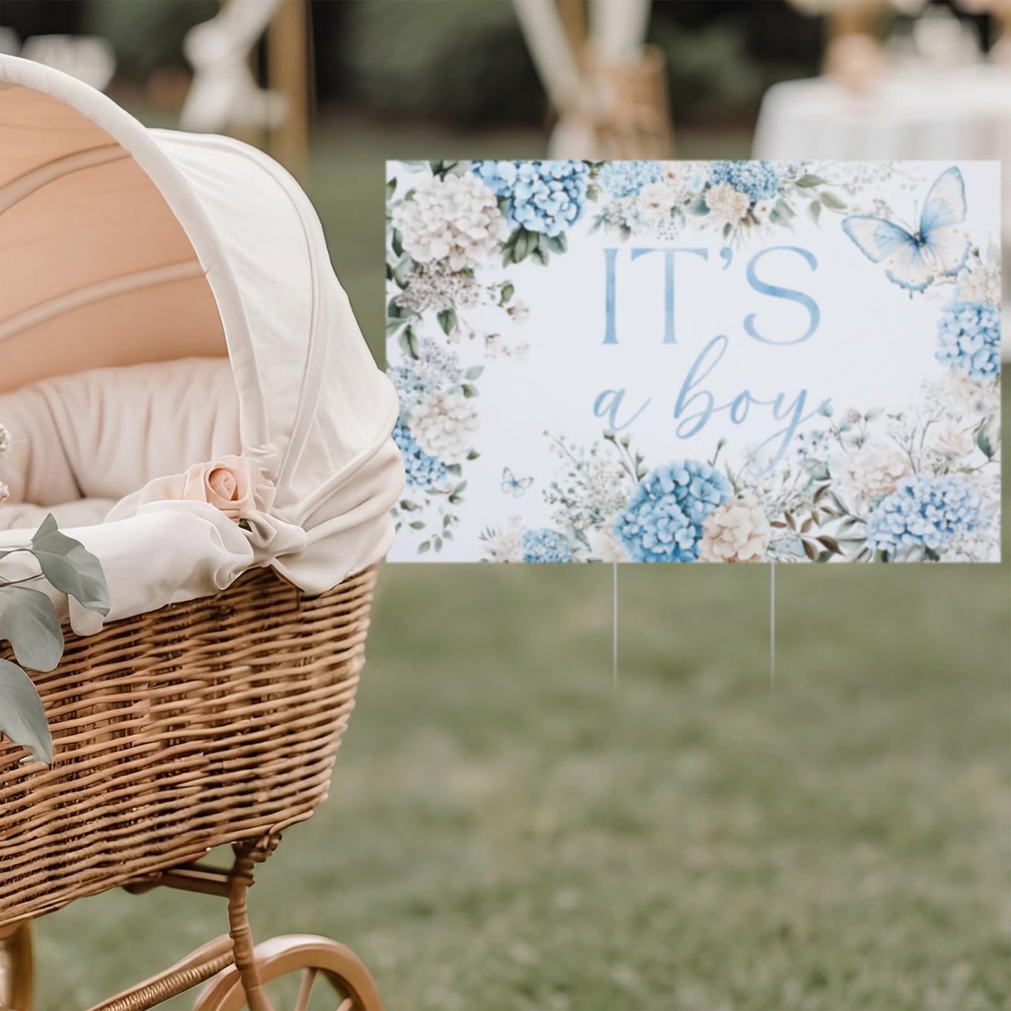 It's a Boy Yard Sign with Stake Blue Floral Baby Shower Lawn Sign 16 x 24 Inch Baby in Bloom Gender Reveal Yard Decoration Waterproof Outdoor Welcome Boy Announcement Decor for Front Lawn Garden