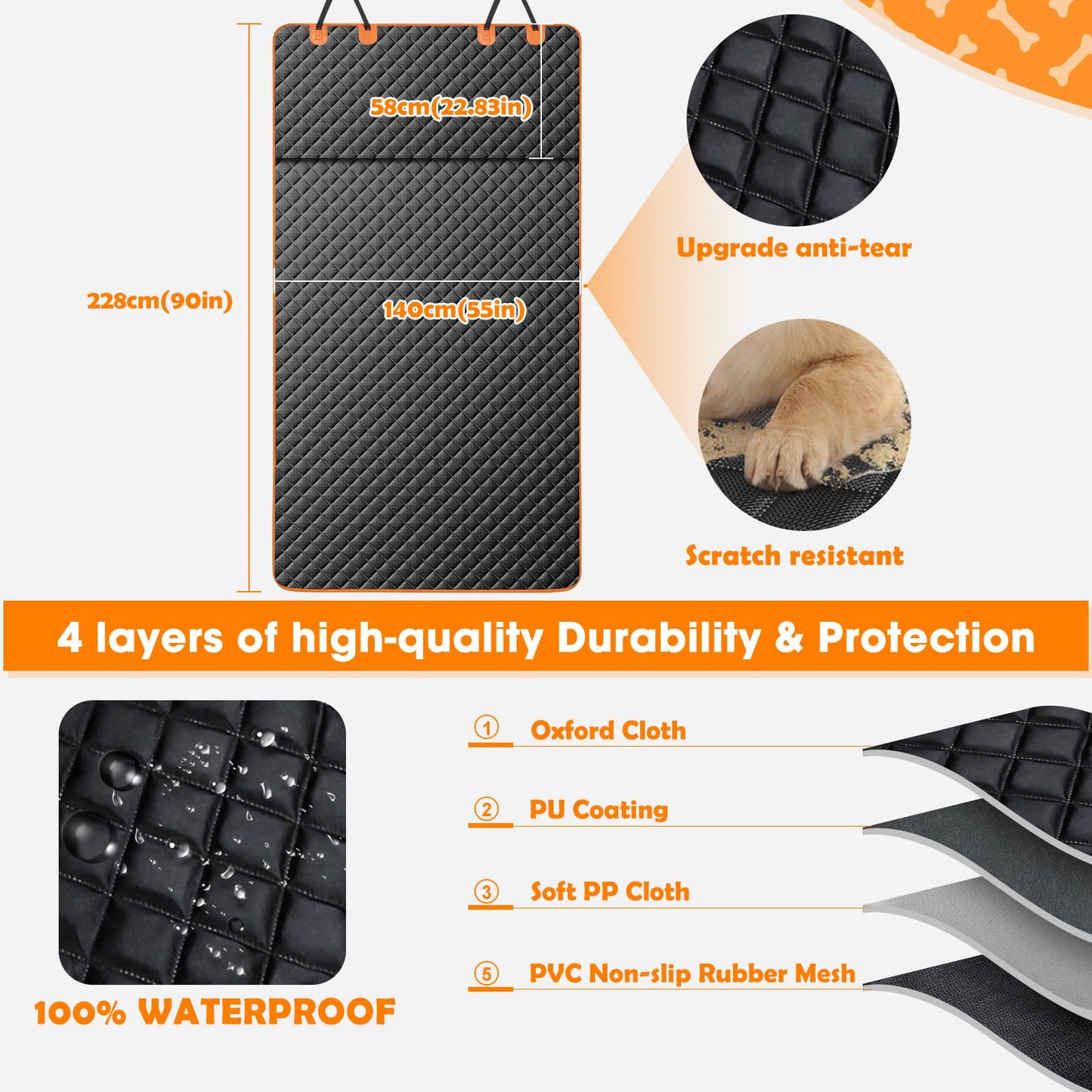 MIXJOY SUV Cargo Liner for Dogs, Waterproof Cargo Liner for SUV, Pet Dog Cargo Cover Mat with Bumper Flap Protector, Nonslip Car Trunk Mat for Sedans Vans, Universal Fit (90" L x 55" W)