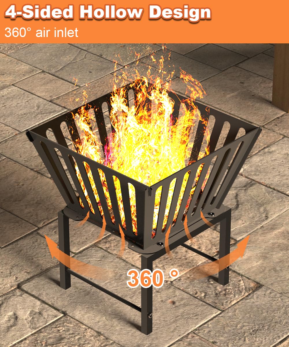Mondazie Outdoor Fire Pit — 17 Inch Portable with Storage Bag for Camping, Patio Heating, Picnic and BBQ, Trapezoid Vertical Hollow, Black