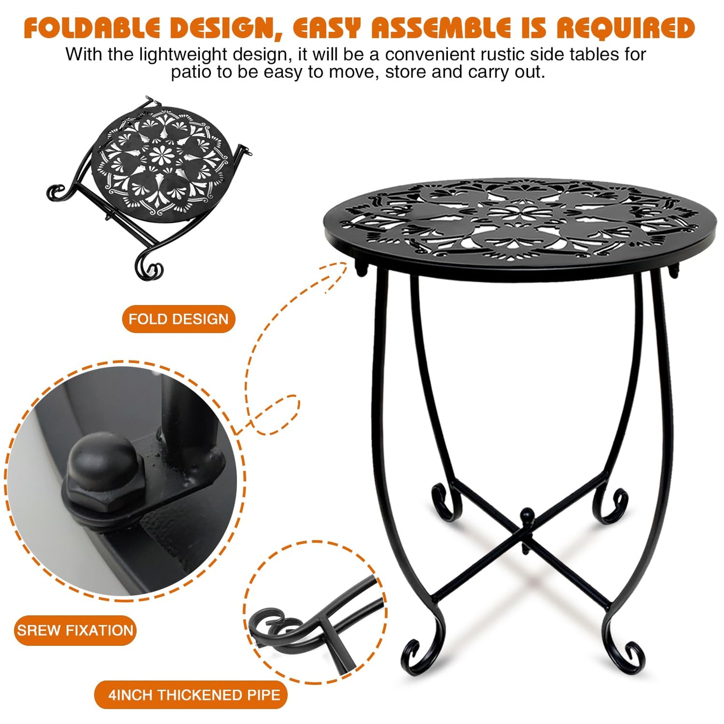 Fashion&cool 2 Pack Outdoor Side Tables, 14" Round Patio Side Table, Weather Resistant Metal Outdoor End Table Side Table for Patio Yard Porch Balcony Garden Bedside, Plant Stand for Indoor Outdoor
