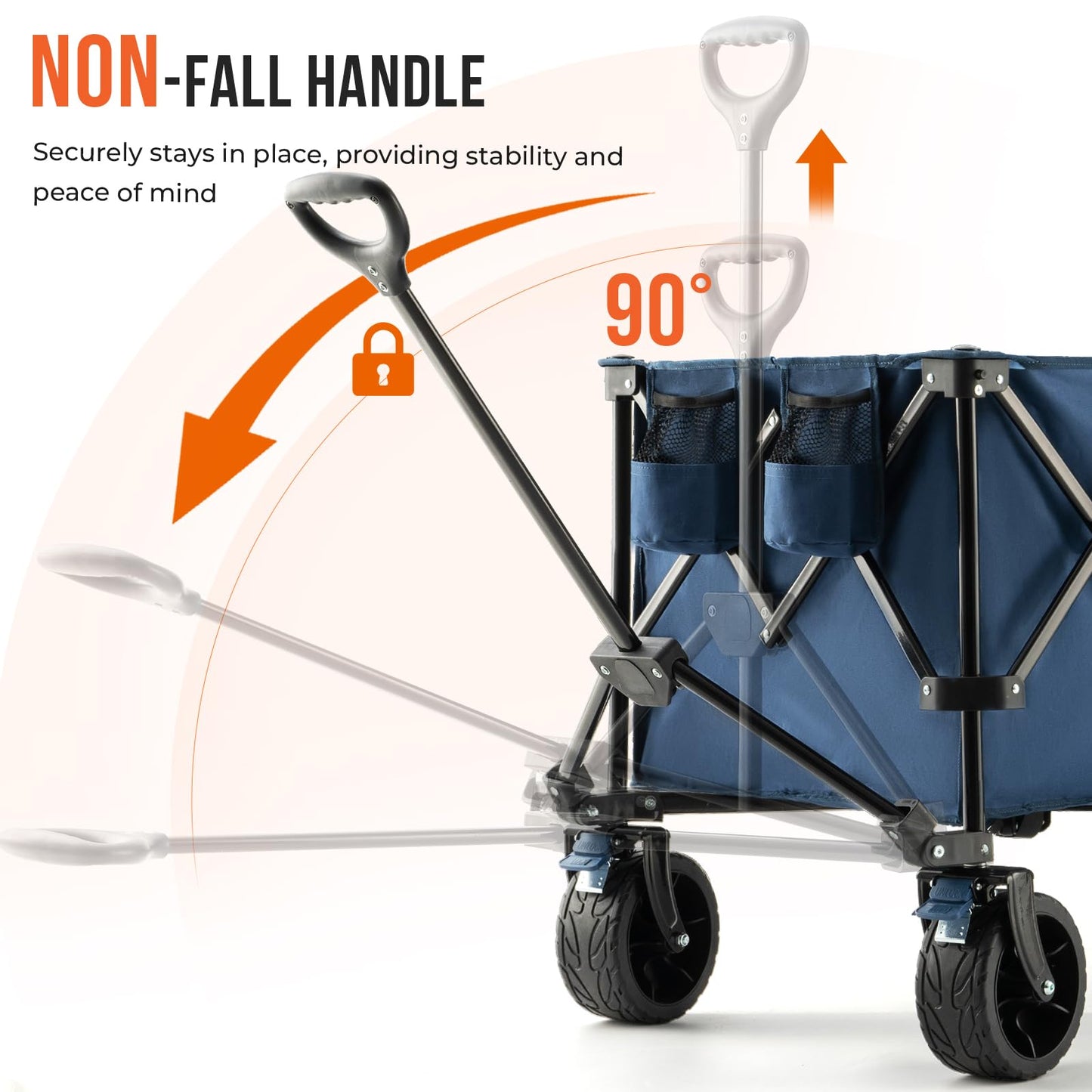 Overmont 45'' Collapsible Foldable Extended Wagon Cart - 300L Heavy Duty 440lbs Large Capacity Folding Utility Wagon with All-Terrain Wide Wheels for Camping Sports Grocery Beach
