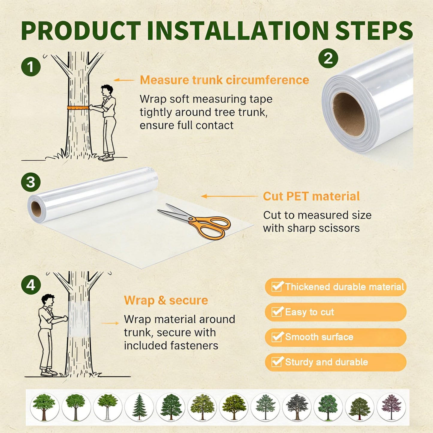 Serendipresent Extra Thick Tree Trunk Protector Guard-79 L x 15.9" W PET Plastic Wrap for Iguana & Cat Prevention, DIY Plant Greenhouse Including Waterproof Transparent Acrylic Double-Sided Adhesive