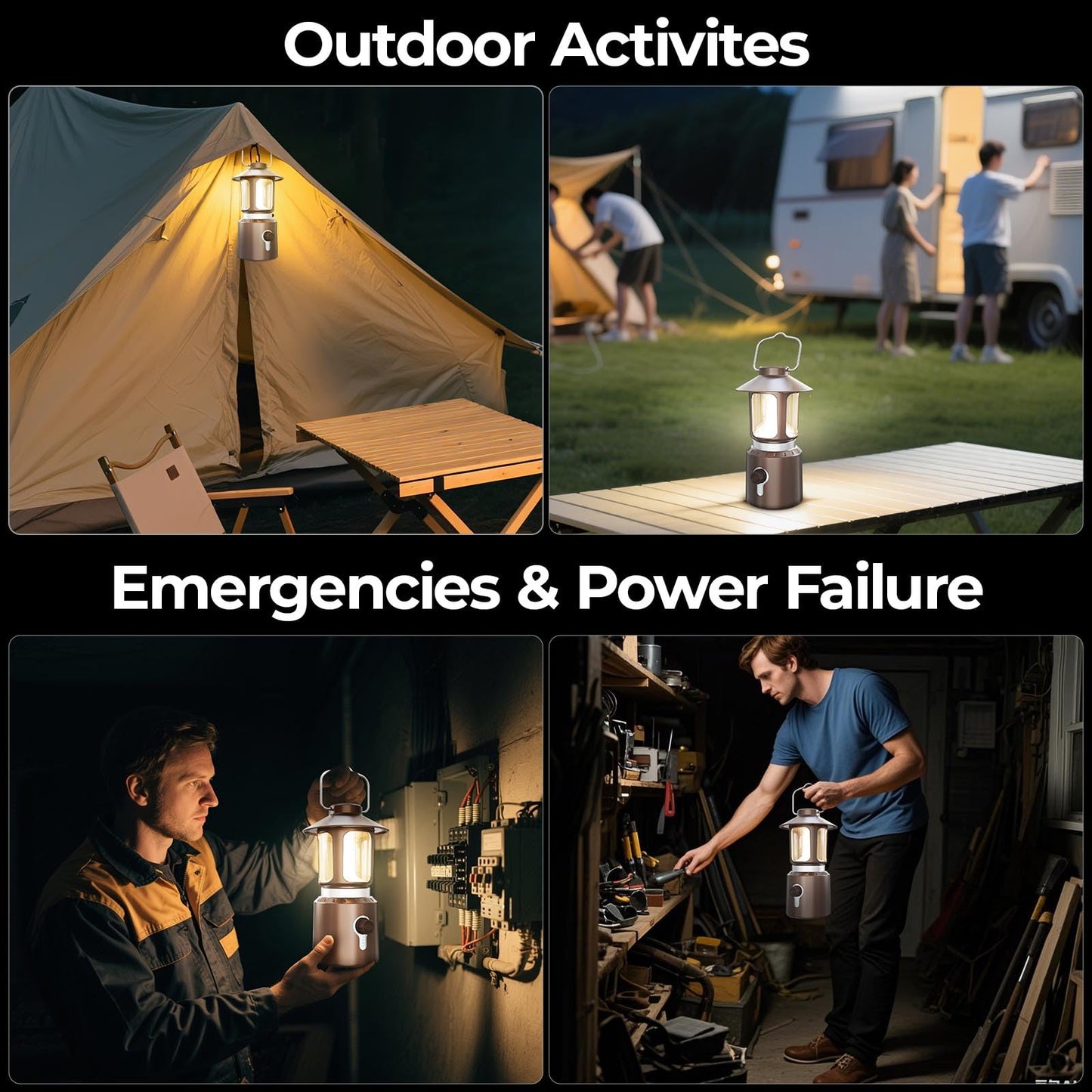 LED Camping Lantern, 8000mAh Telescopic Vintage Rechargeable Lantern, Dual Light Source & 3 Light Modes (2000K-6500K), 360° Lighting Emergency Lights for Camping, Home Power Outage, Hurricane, Hiking