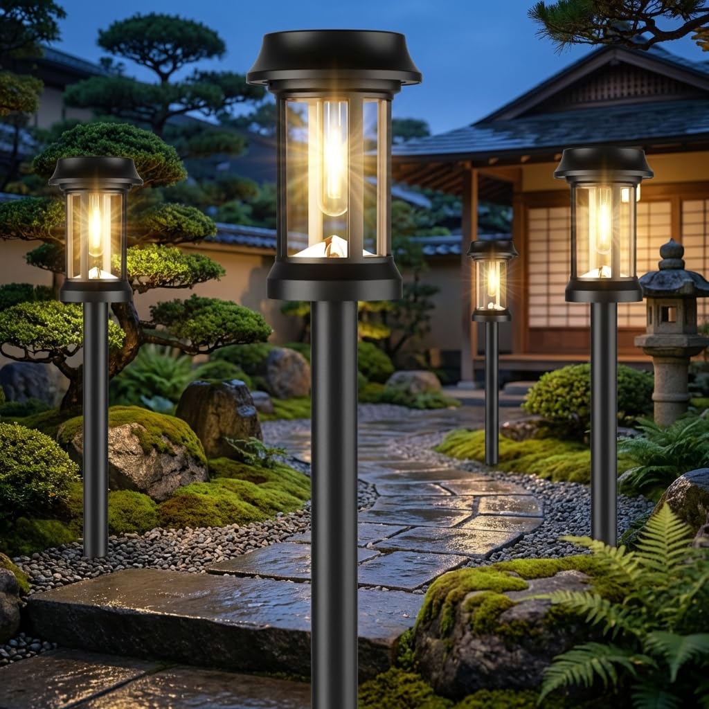 Eyrosa Solar Pathway Lights, 8 Pack Glass Solar Lights Outdoor, Solar Stake Lights Landscape Lighting for Outside Path Walkway Driveway Sidewalk Lawn Yard Garden Decor