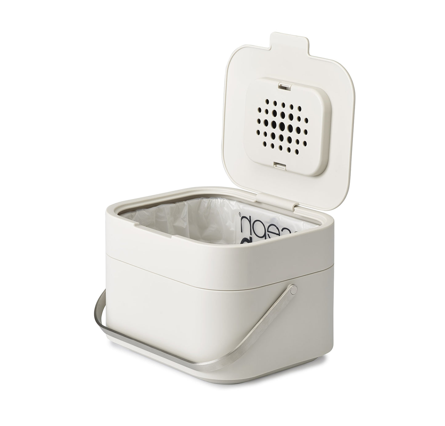 Joseph Joseph Stack Kitchen Food Intelligent Waste Compost Caddy Recycling Bin with Odor Filter, 4 Litre / 1 Gallon - Stone