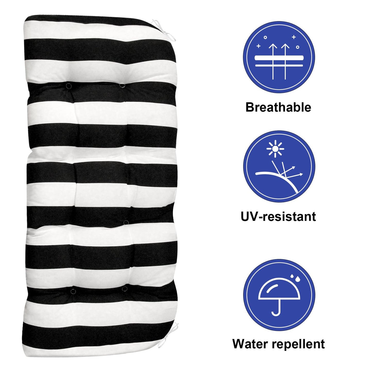 INFBLUE Tufted Bench Cushion for Outdoor Furniture Patio Swing Cushions Overstuffed Outdoor Loveseat Cushions with Round Corner (44'' x 19'' x 5'', Black Stripes)