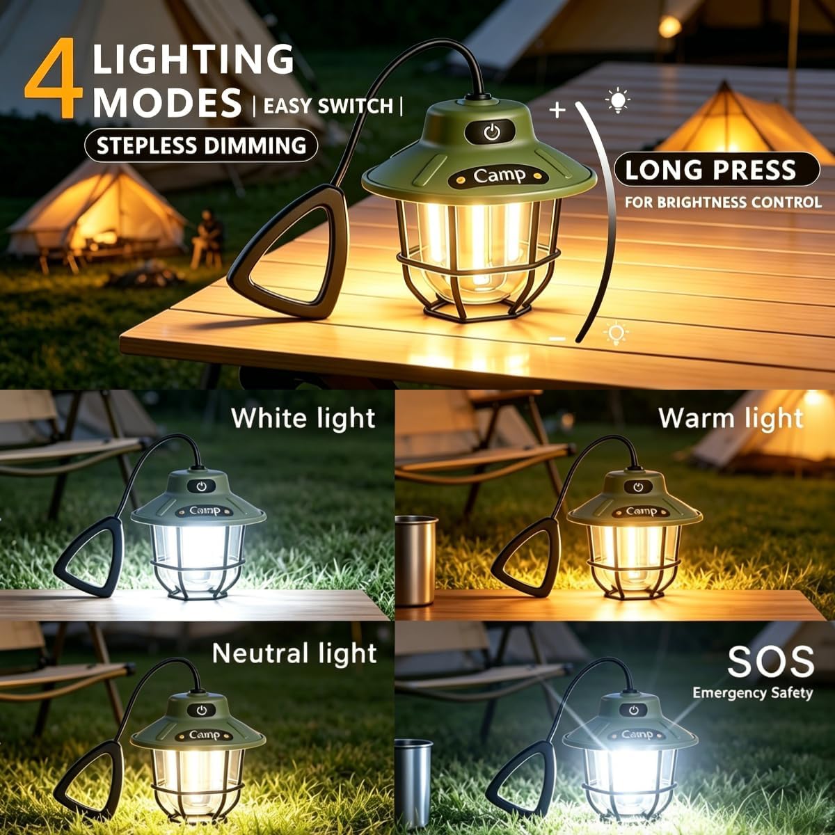 Camping Lantern Rechargeable, Camping Lantern 1200LM 3 Brightness, Adjustable Brightness, Portable LED Camping Tent Light, Rustic Lantern Decor, Camping Tent Lamp, Camping Essentials for Home