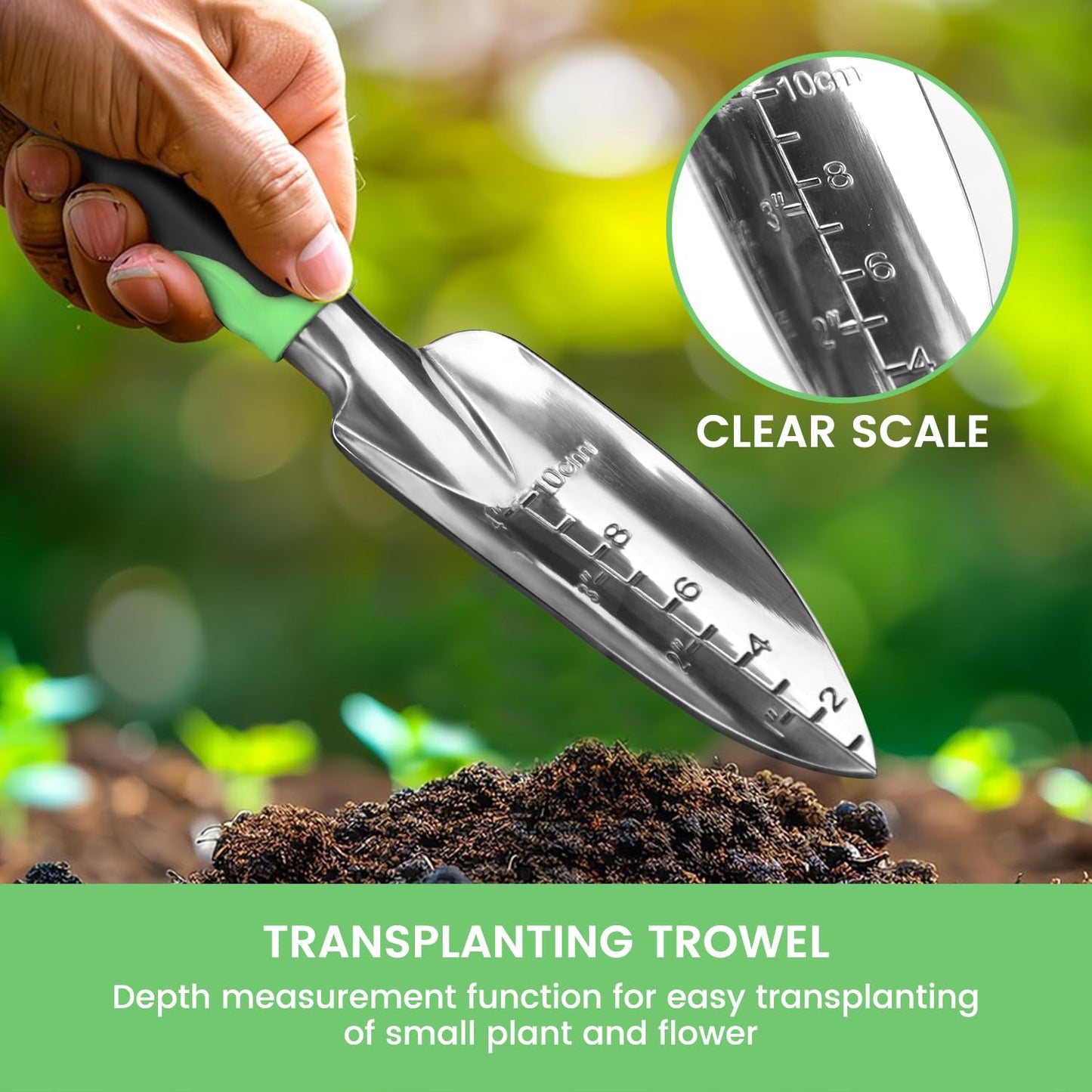 Garden Tool Set, 3 Pack Heavy Duty Gardening Hand Tools with Non-Slip Rubber Handles, Aluminum Alloy Gardening Tool Include Garden Shovel, Transplant Trowel and Hand Rake
