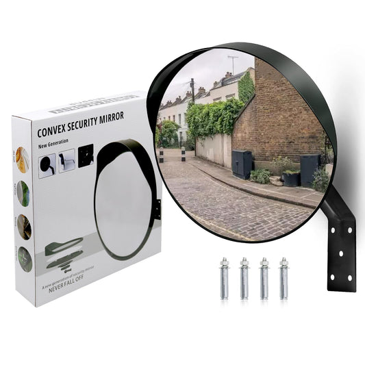 KOBSAINF 12 Inch Convex Mirror Outdoor with Adjustable Wall Fixing Bracket, Driveway Mirror for Wide Angle View Security Blind Spot